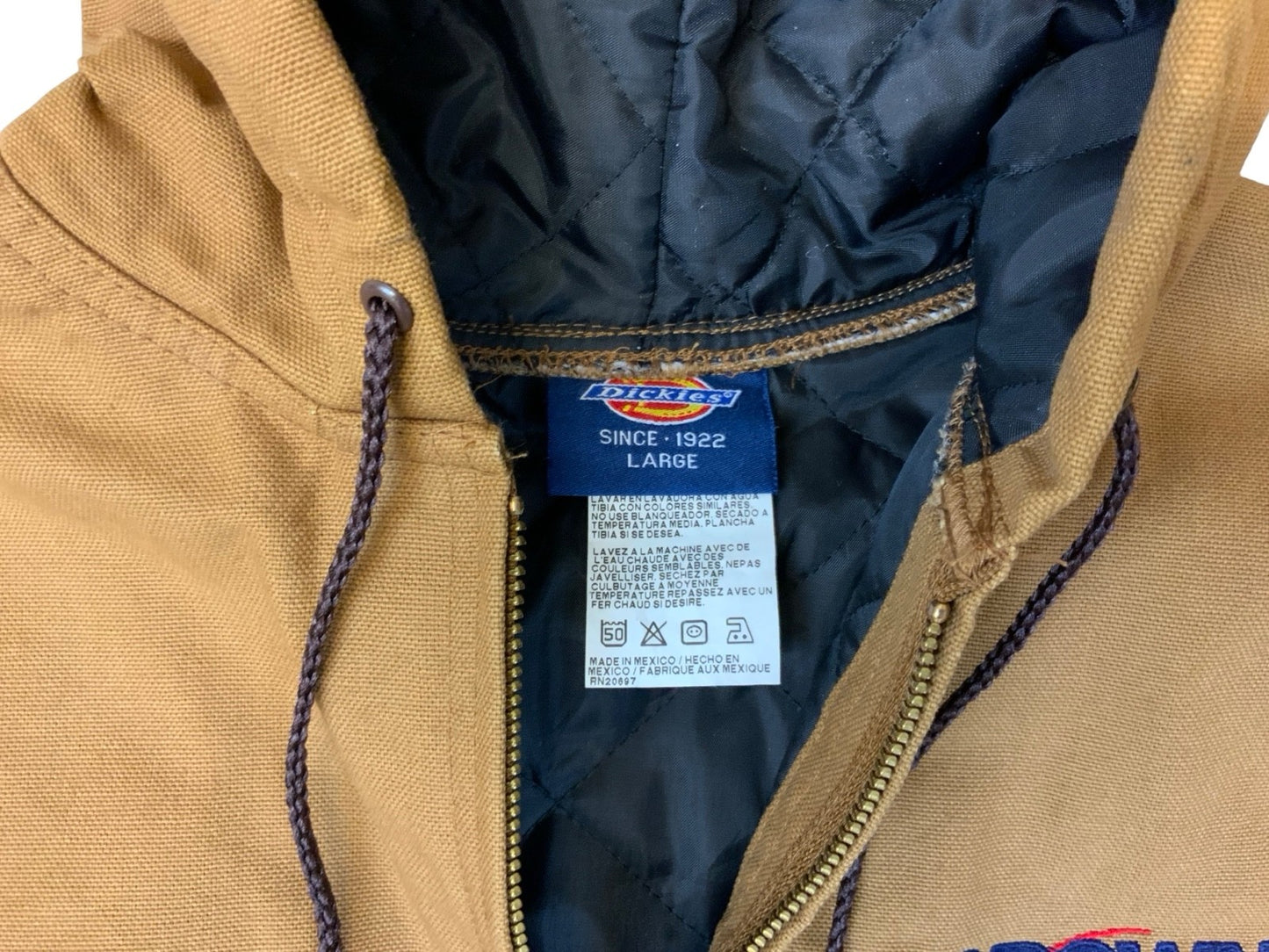VTG USA IMPORTED DICKIES DUCK CANVAS HOODED WORKWEAR JACKET QUILT LINED LARGE