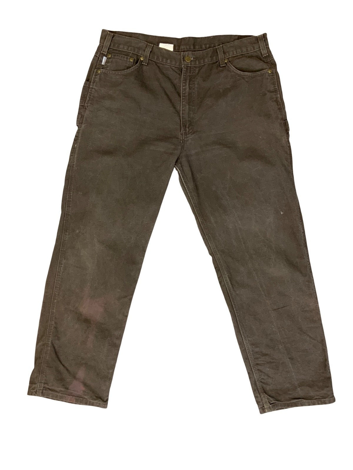 CARHARTT BROWN DUCK CANVAS RELAXED FIT STRAIGHT CARPENTER WORK TROUSERS 38W 30L