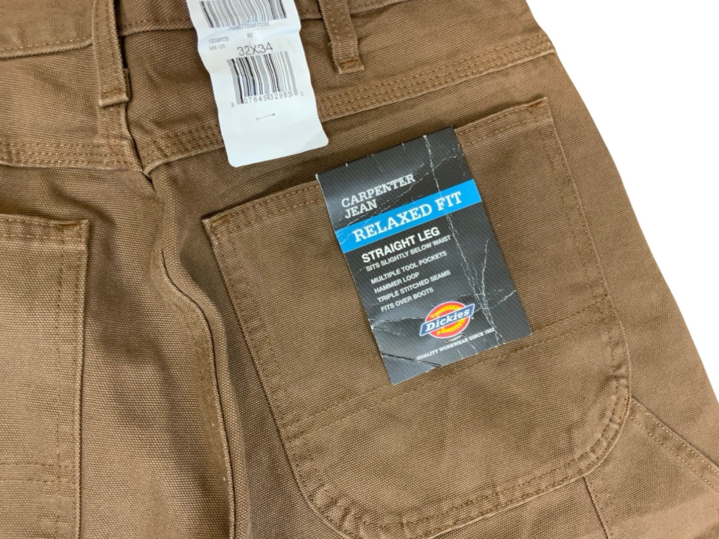 BNWT DICKIES BROWN DUCK CANVAS RELAXED FIT STRAIGHT CARPENTER TROUSERS 32W 34L