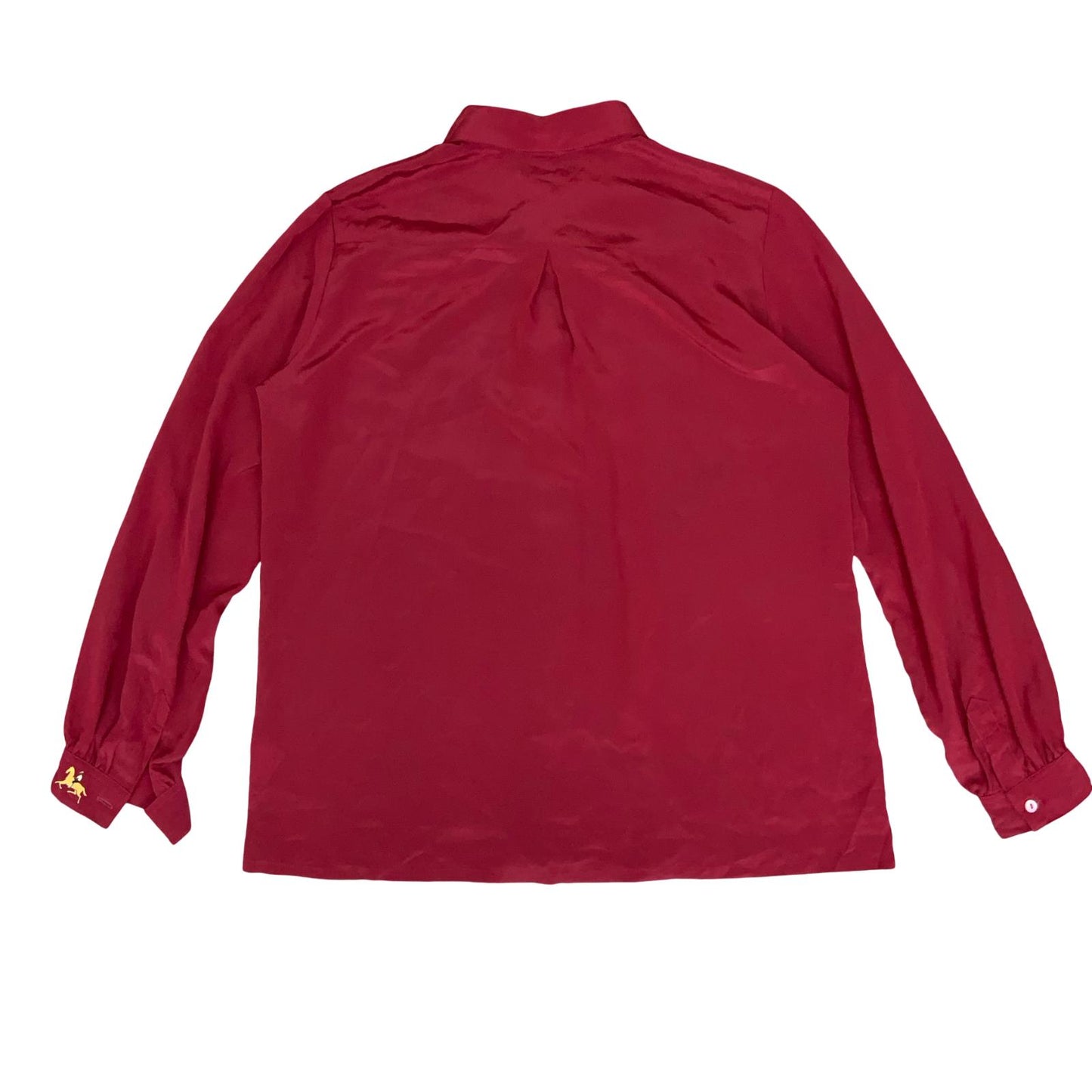VTG 'SERGE NANCEL' RED SILK GRAPHIC FOLK HORSE JOCKEYS LONG SLEEVE BLOUSE M 14