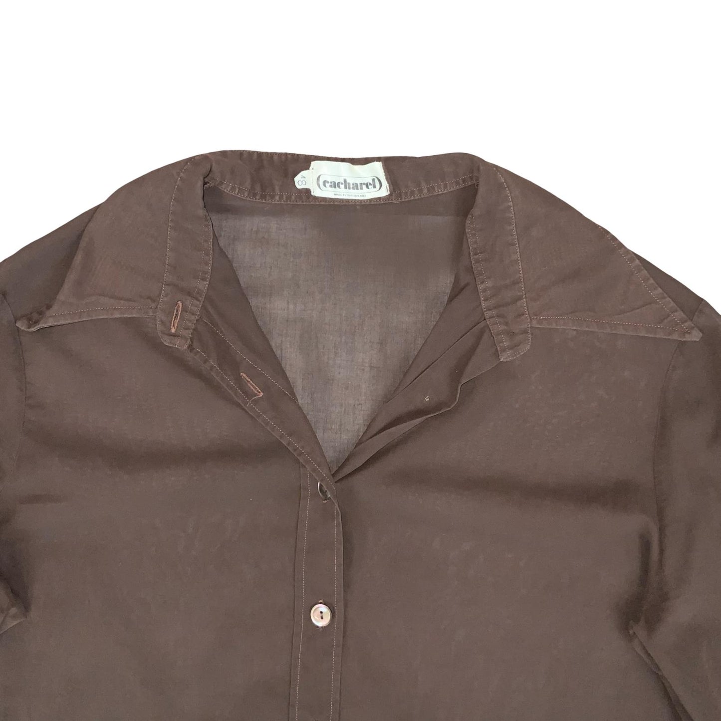 VTG 80s 90s 'CARCHAREL' BROWN SMART CASUAL BUTTON-DOWN LONG SLEEVE BLOUSE M 14
