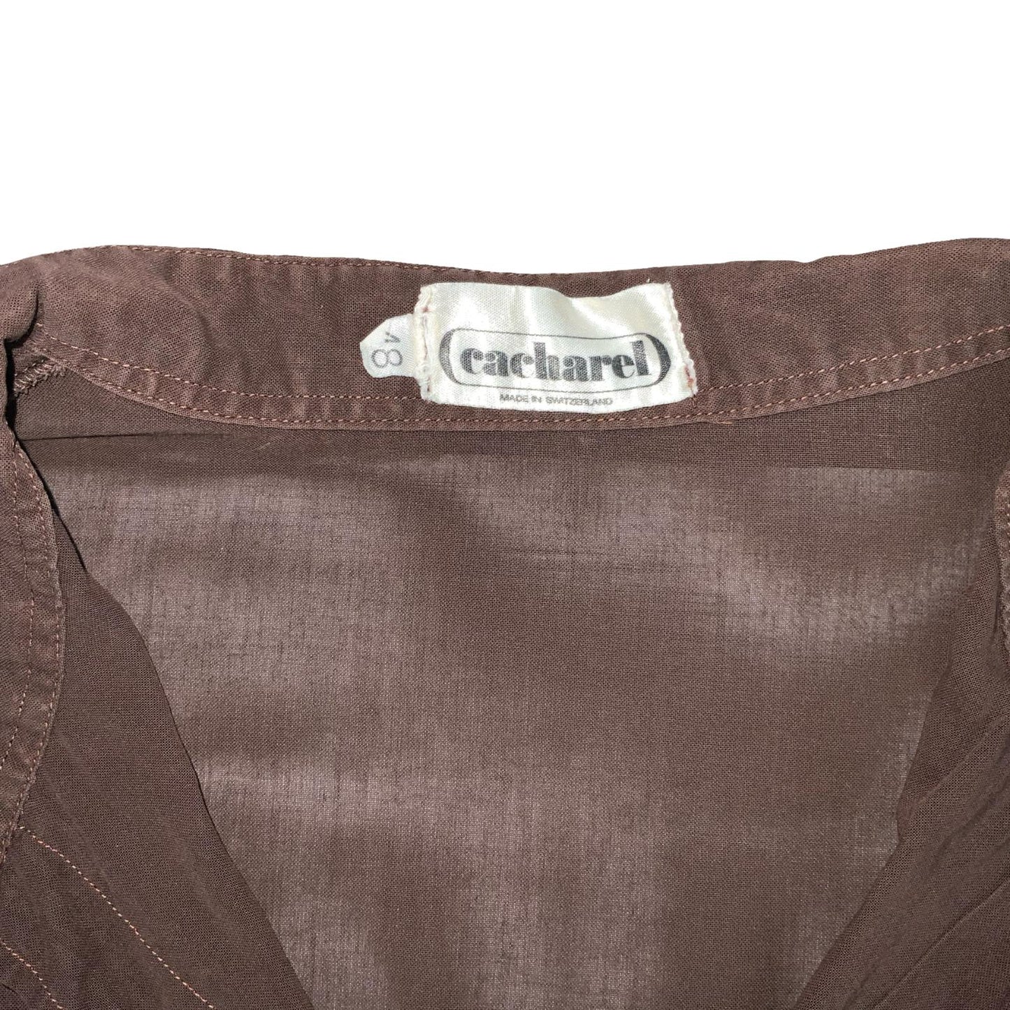 VTG 80s 90s 'CARCHAREL' BROWN SMART CASUAL BUTTON-DOWN LONG SLEEVE BLOUSE M 14
