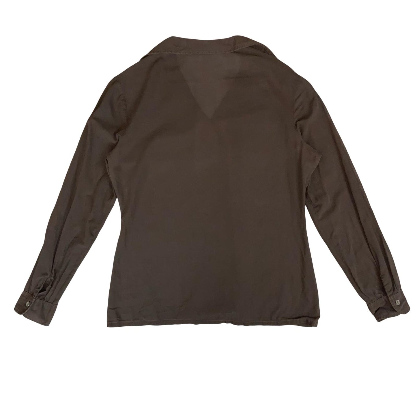 VTG 80s 90s 'CARCHAREL' BROWN SMART CASUAL BUTTON-DOWN LONG SLEEVE BLOUSE M 14