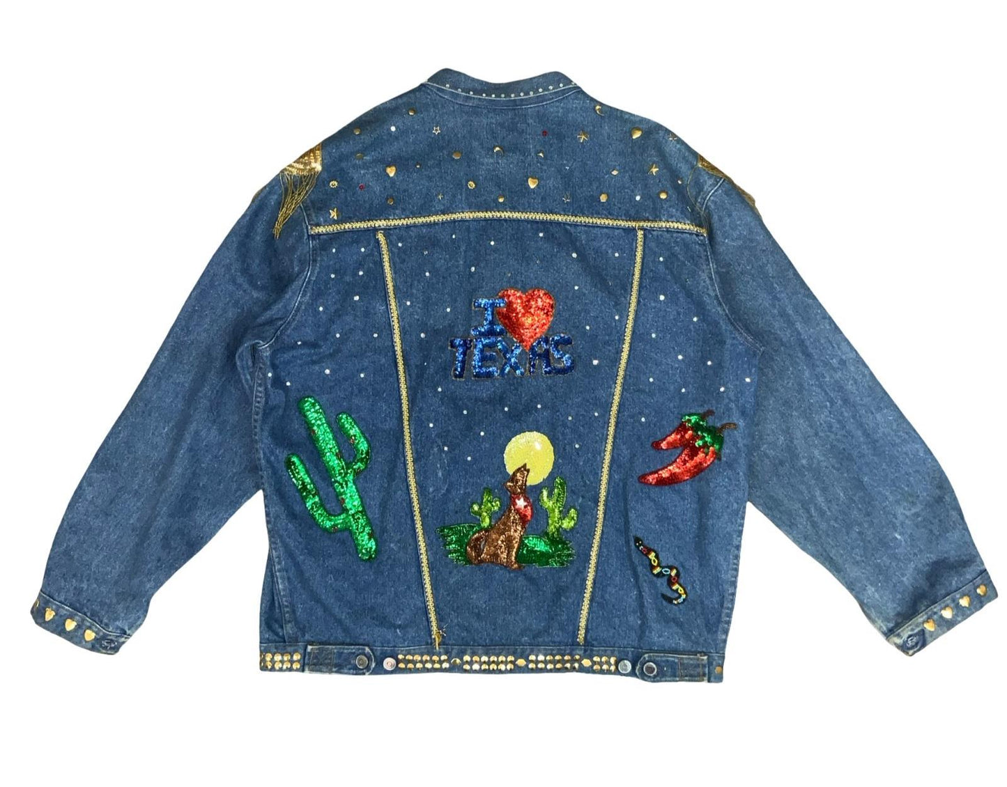 VTG 80s RARE BLUE EMBELLISHED SOUTHWEST TEXAS USA OVERSIZED DENIM JACKET 3XL 4XL