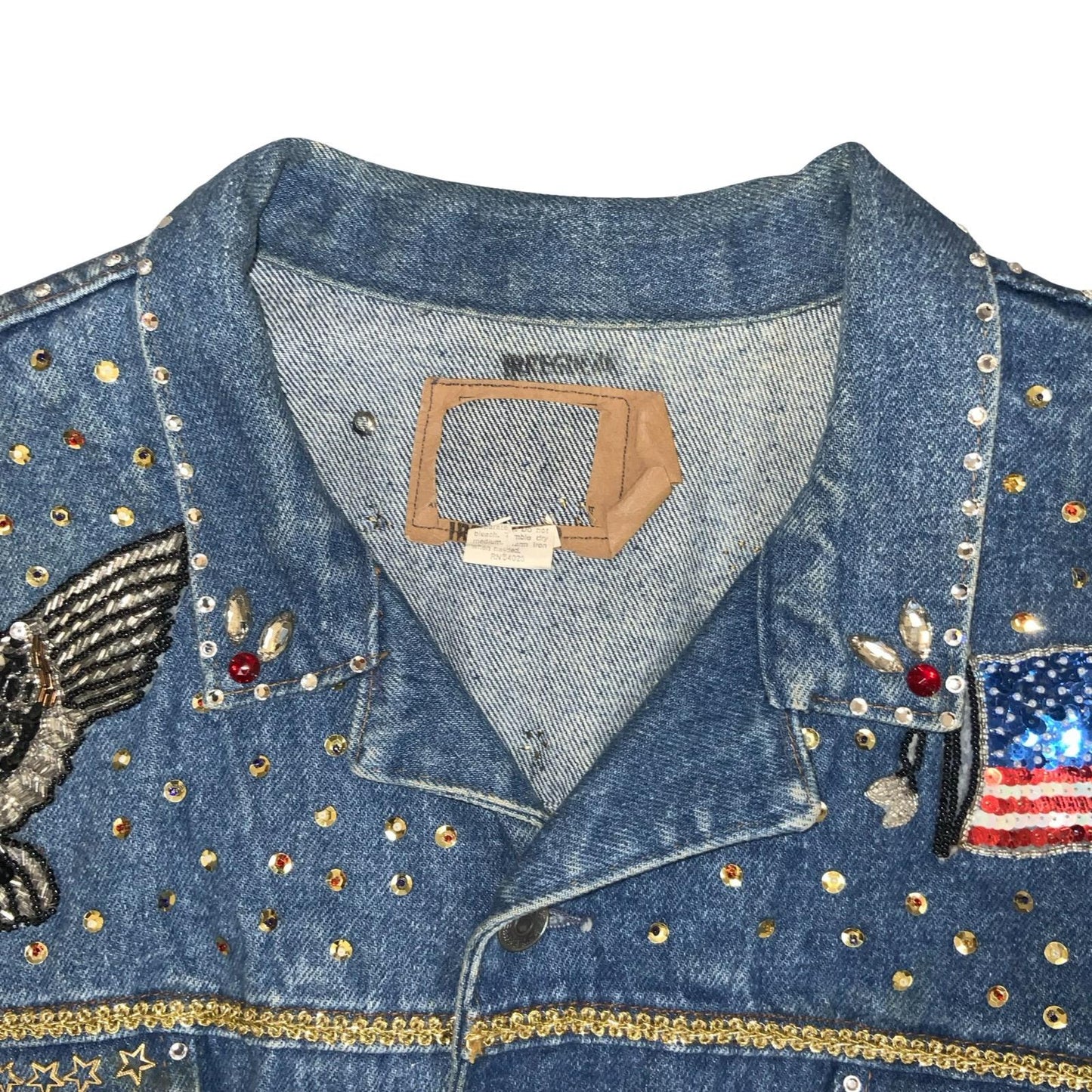 VTG 80s RARE BLUE EMBELLISHED SOUTHWEST TEXAS USA OVERSIZED DENIM JACKET 3XL 4XL