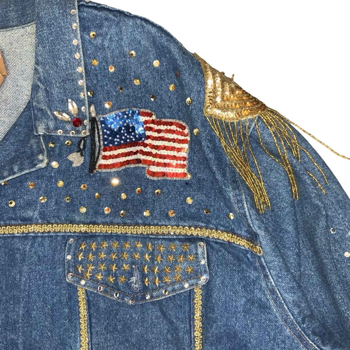 VTG 80s RARE BLUE EMBELLISHED SOUTHWEST TEXAS USA OVERSIZED DENIM JACKET 3XL 4XL