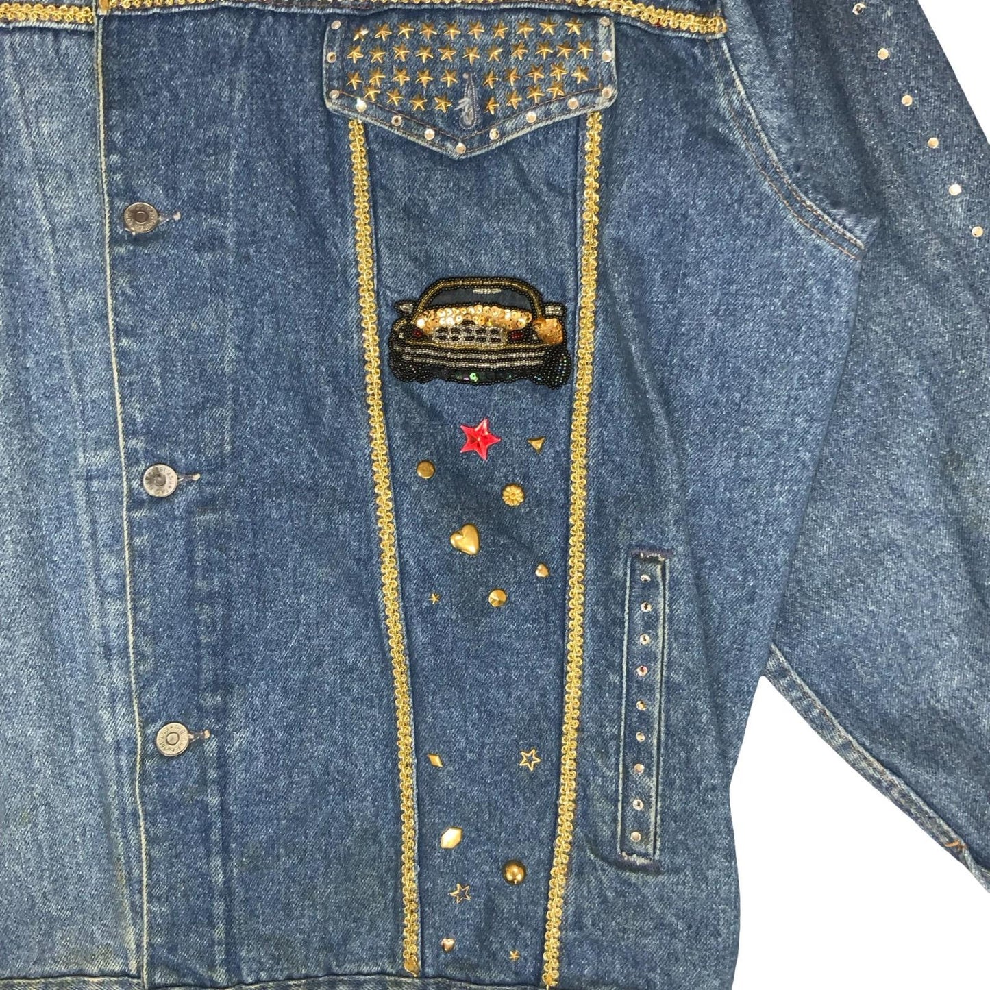 VTG 80s RARE BLUE EMBELLISHED SOUTHWEST TEXAS USA OVERSIZED DENIM JACKET 3XL 4XL