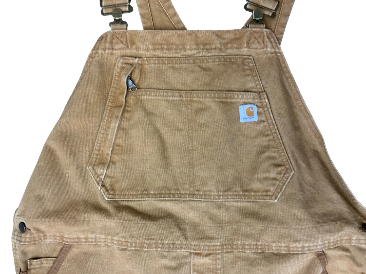 CARHARTT LADIES TAN DUCK CANVAS CARPENTER USA WORKWEAR DUNGAREES SIZE UK20 SHORT