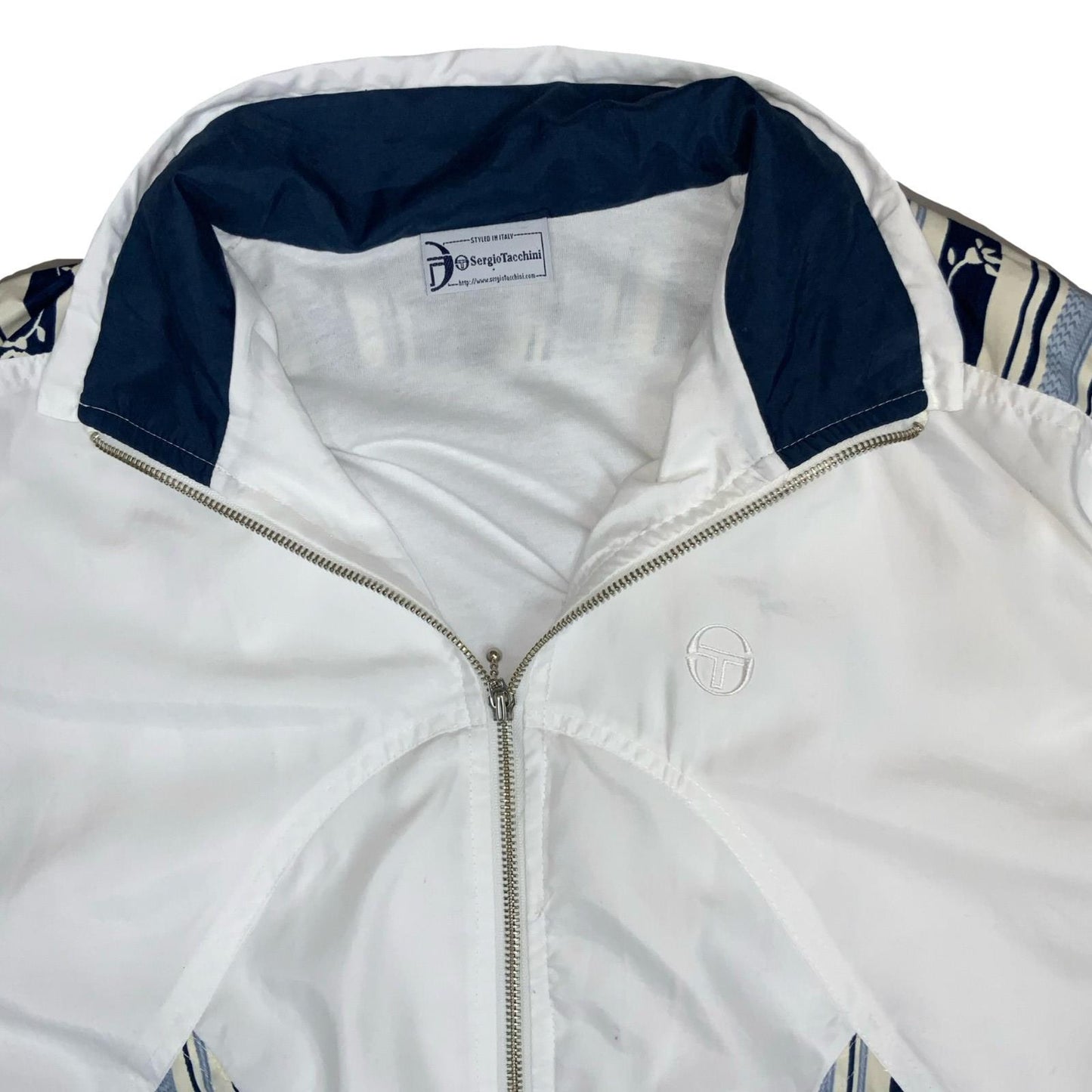 VTG 80s 90s 'SERGIO TACCHINI' WHITE BLUE STRIPED TRACK WINDBREAKER JACKET L