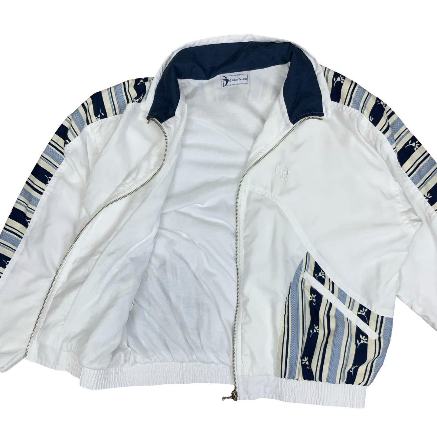 VTG 80s 90s 'SERGIO TACCHINI' WHITE BLUE STRIPED TRACK WINDBREAKER JACKET L
