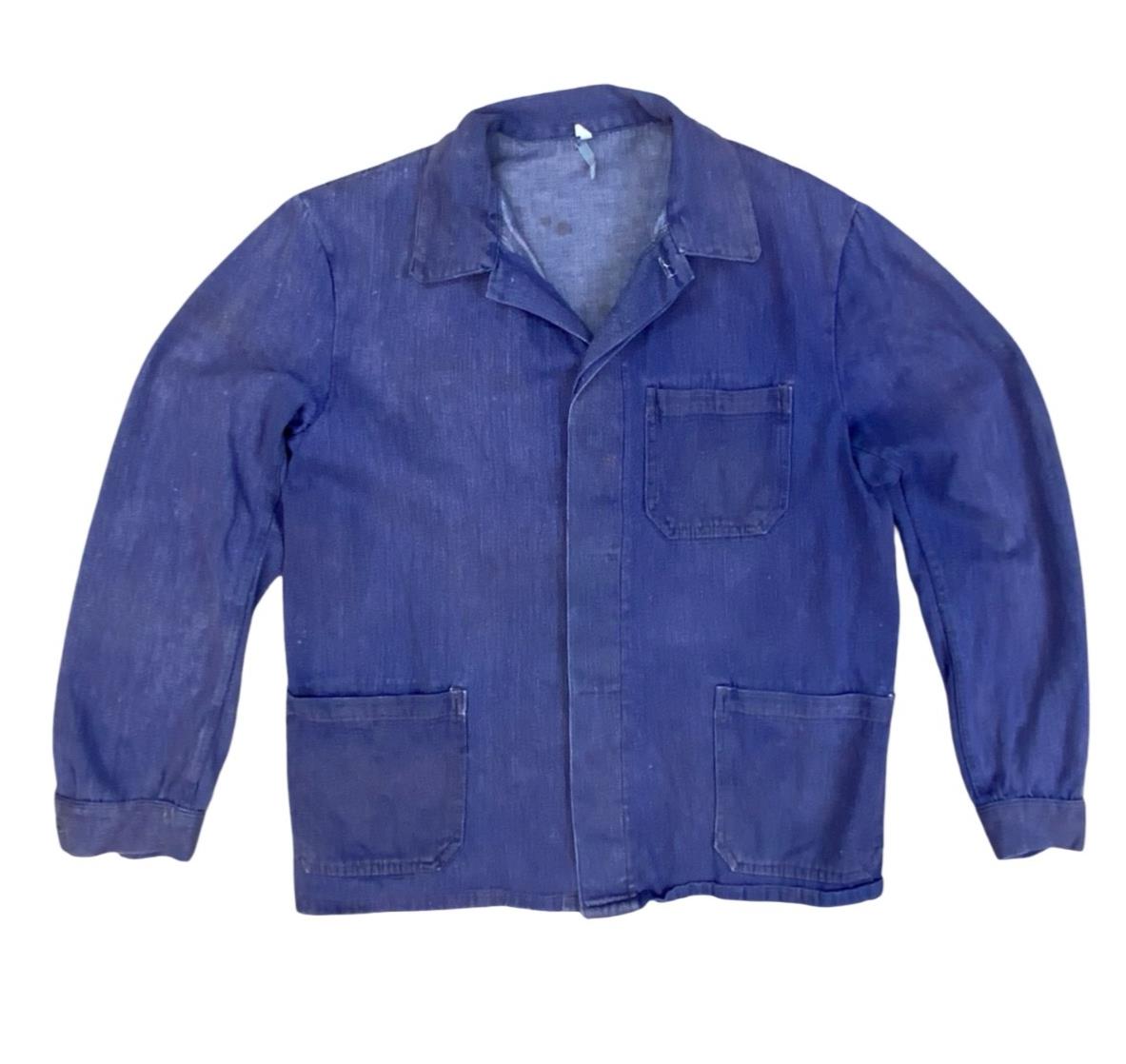 VTG DISTRESSED & FADED DENIM EU FRENCH WORKWEAR CHORE JACKET INDIGO M