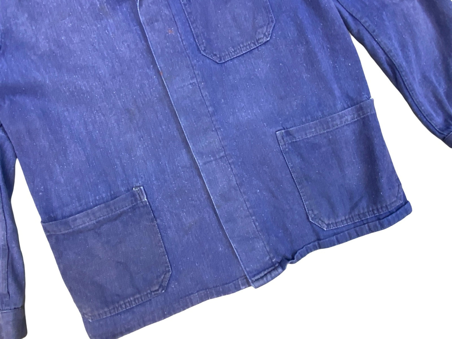 VTG DISTRESSED & FADED DENIM EU FRENCH WORKWEAR CHORE JACKET INDIGO M