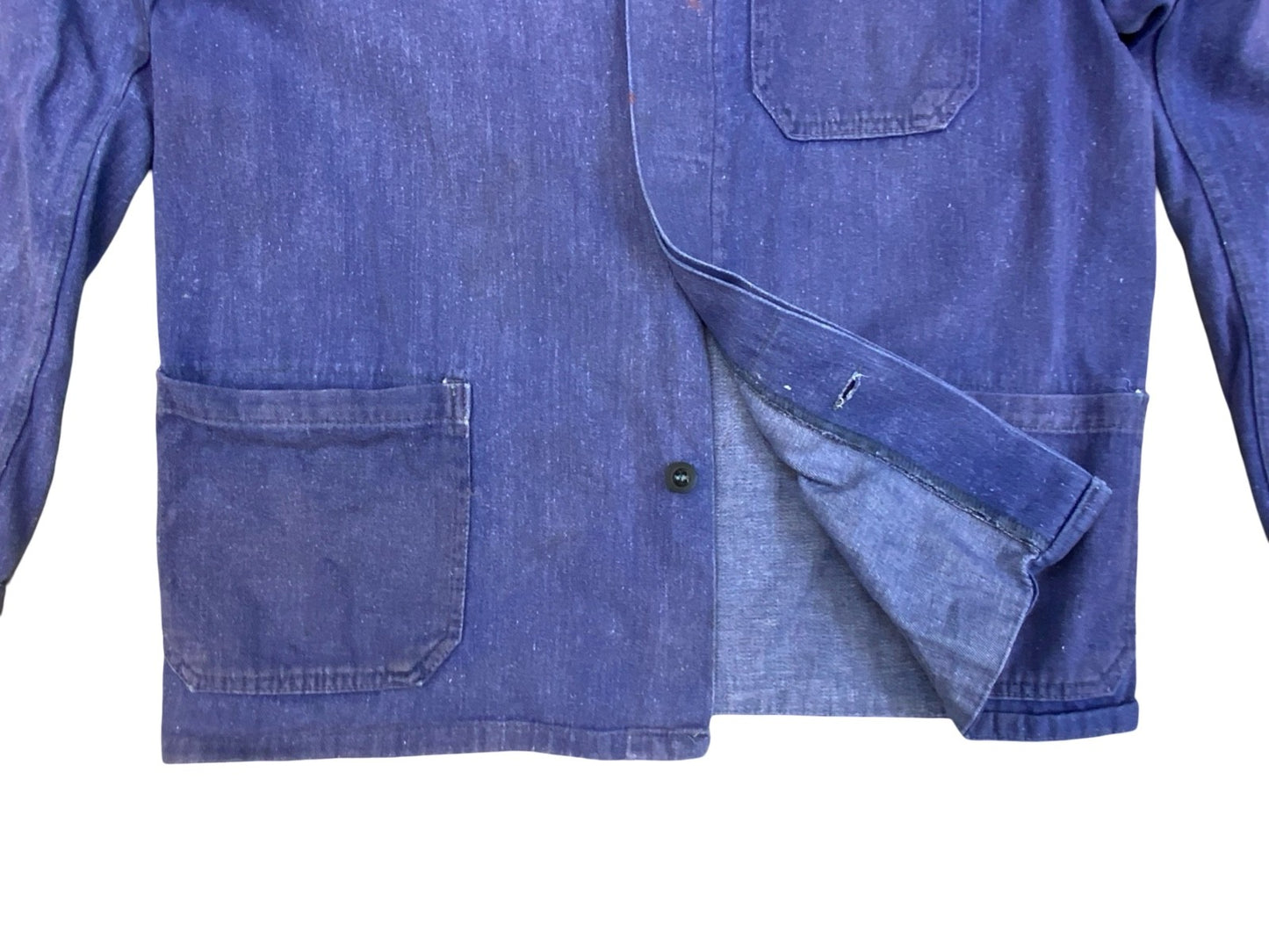 VTG DISTRESSED & FADED DENIM EU FRENCH WORKWEAR CHORE JACKET INDIGO M