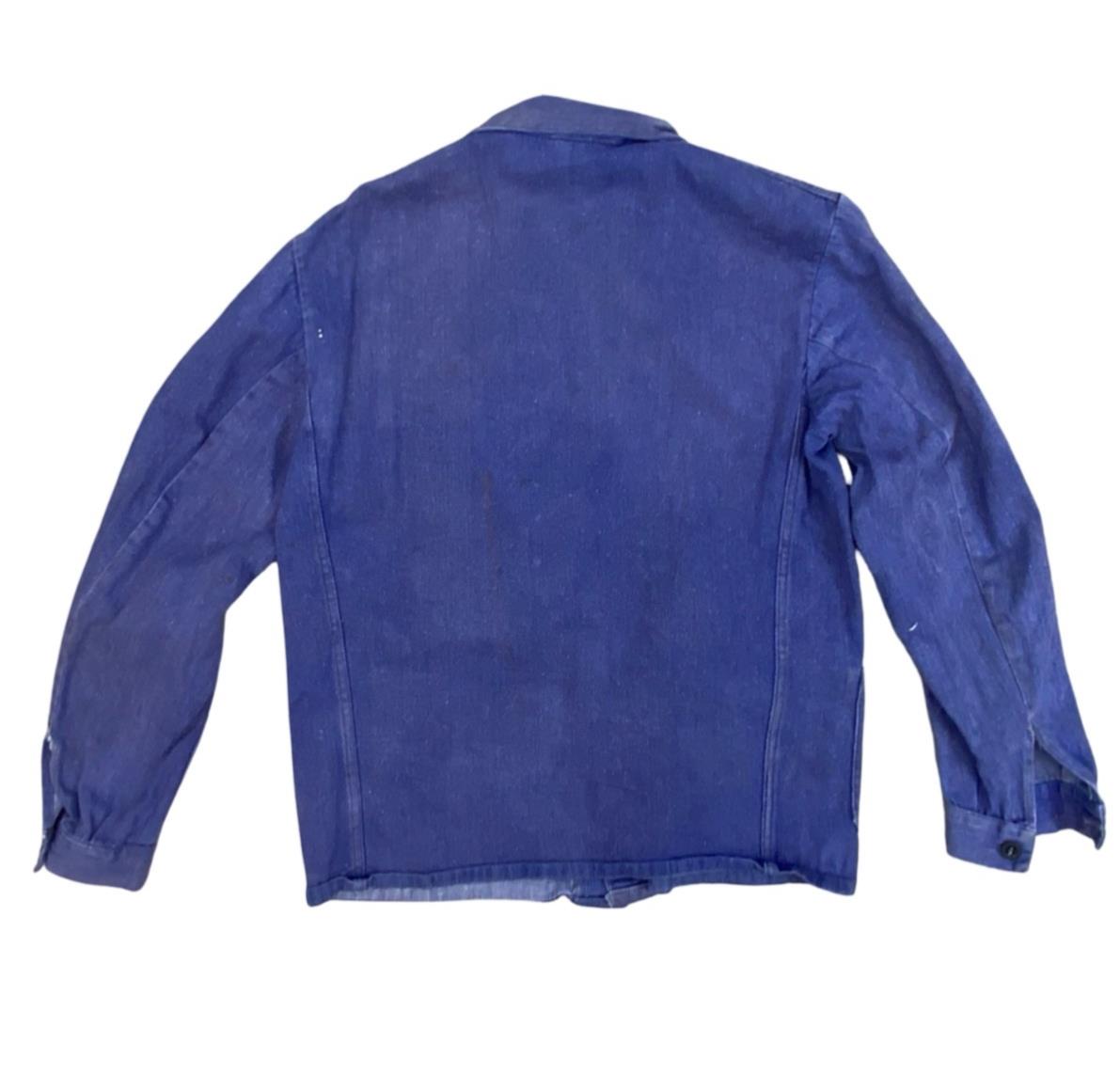 VTG DISTRESSED & FADED DENIM EU FRENCH WORKWEAR CHORE JACKET INDIGO M