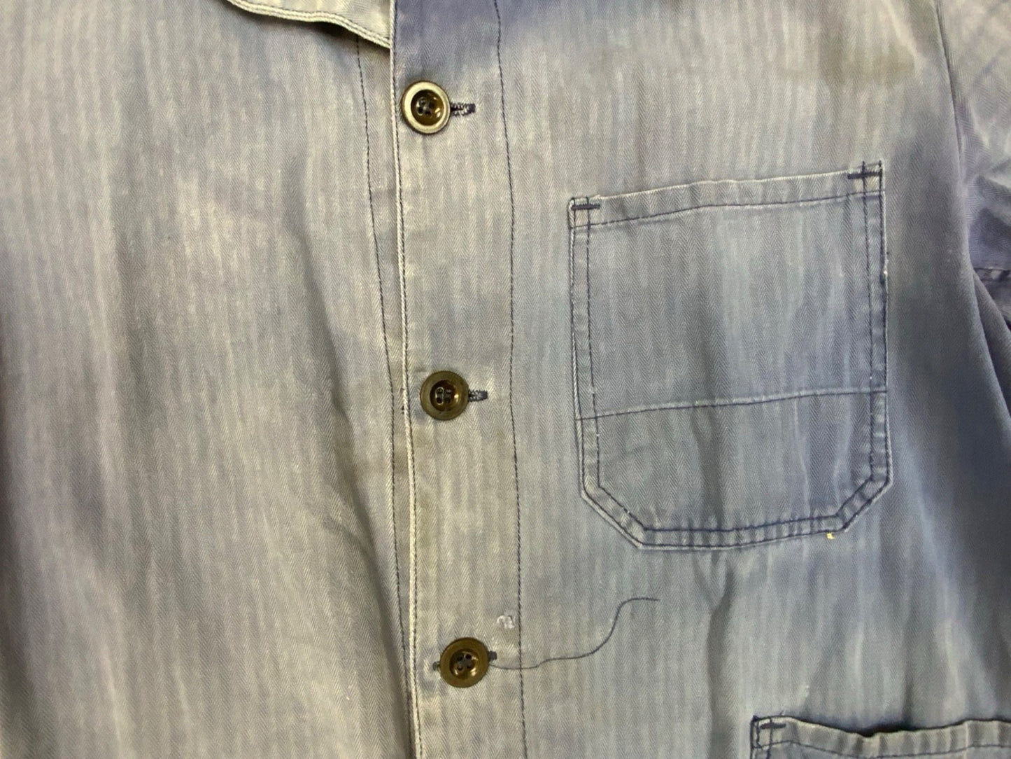 VTG DISTRESSED FADED EU FRENCH WORKWEAR CHORE JACKET INDIGO HERRINGBONE COTTON M