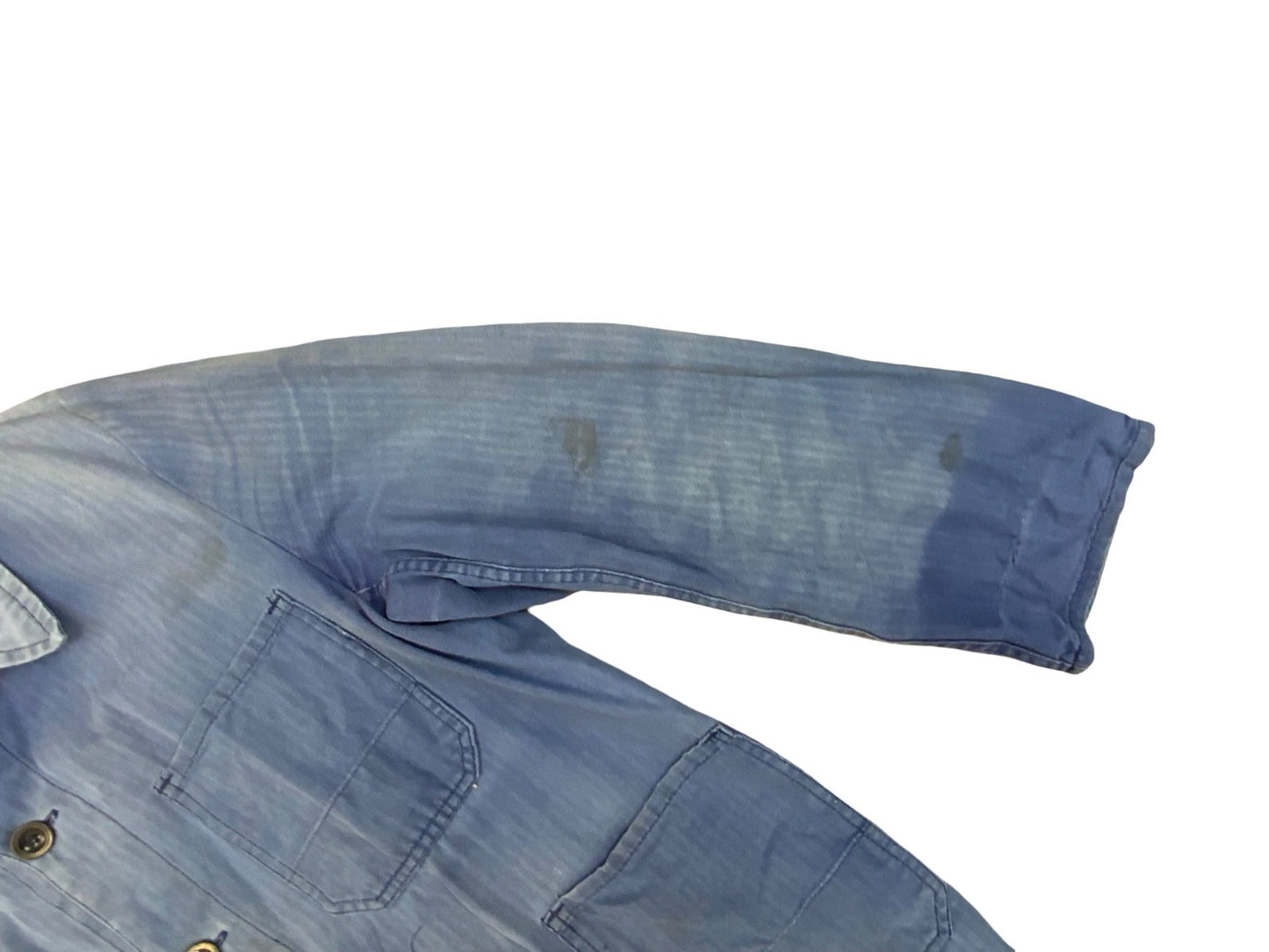 VTG DISTRESSED FADED EU FRENCH WORKWEAR CHORE JACKET INDIGO HERRINGBONE COTTON M