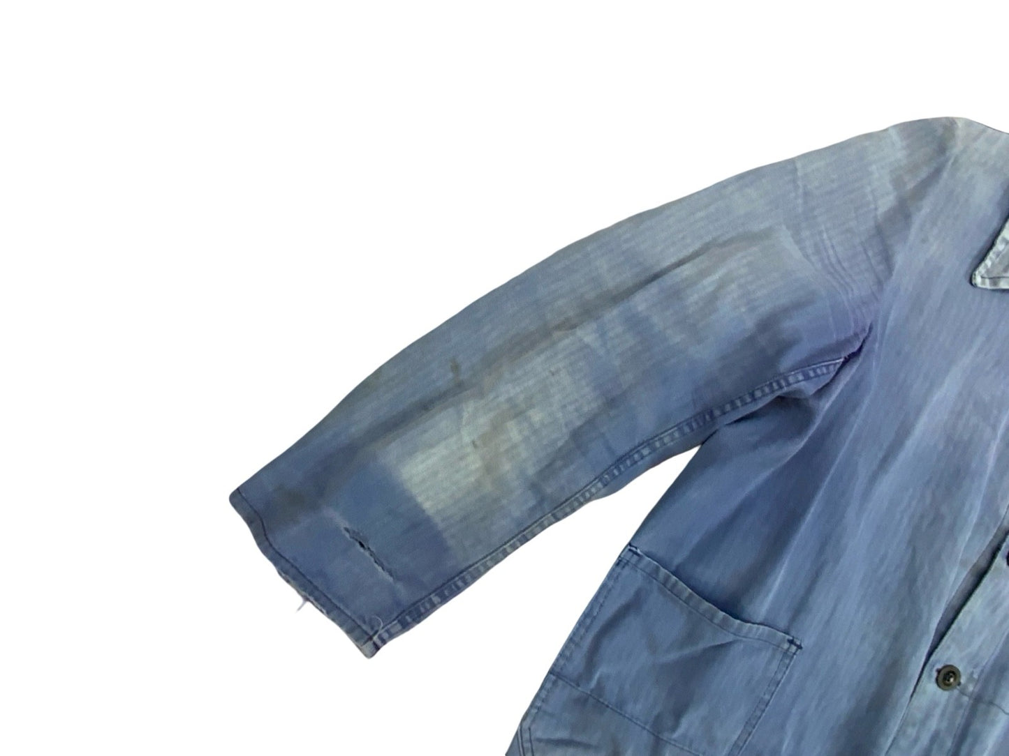 VTG DISTRESSED FADED EU FRENCH WORKWEAR CHORE JACKET INDIGO HERRINGBONE COTTON M