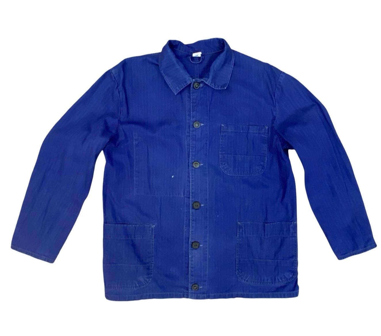 VTG FADED HERRINGBONE EU WORKWEAR CHORE JACKET INDIGO TWILL COTTON FRENCH M