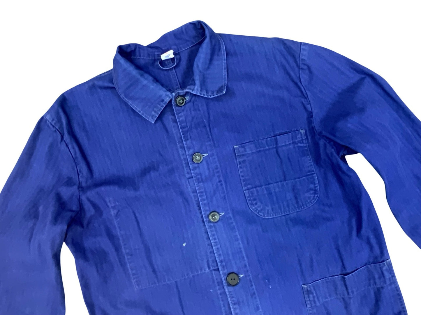 VTG FADED HERRINGBONE EU WORKWEAR CHORE JACKET INDIGO TWILL COTTON FRENCH M