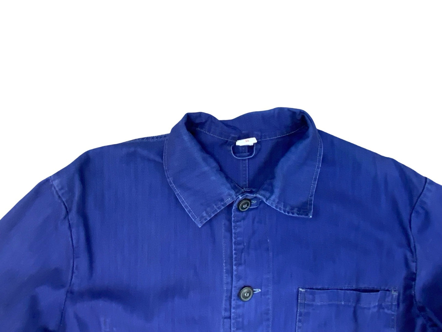 VTG FADED HERRINGBONE EU WORKWEAR CHORE JACKET INDIGO TWILL COTTON FRENCH M