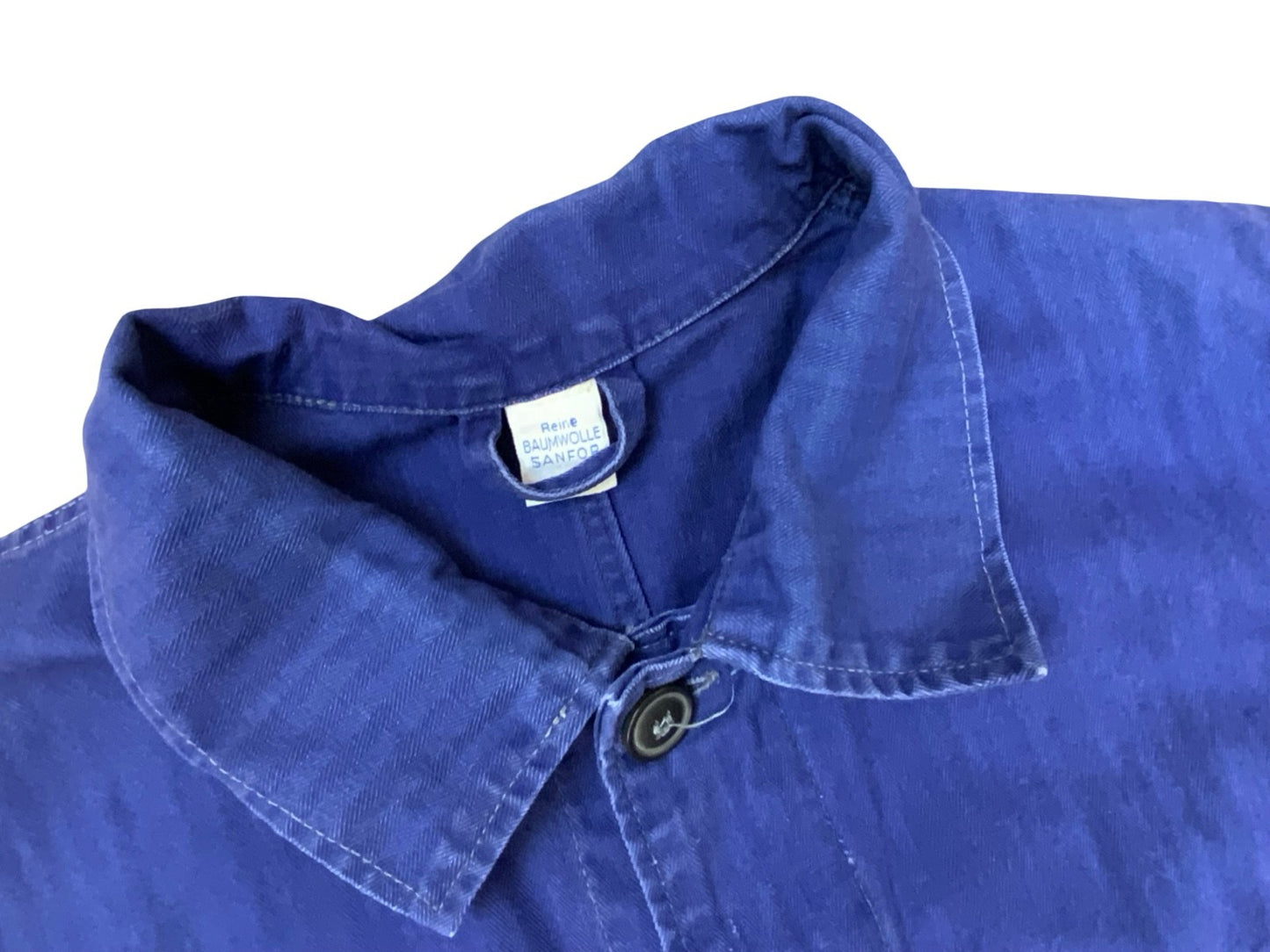 VTG FADED HERRINGBONE EU WORKWEAR CHORE JACKET INDIGO TWILL COTTON FRENCH M