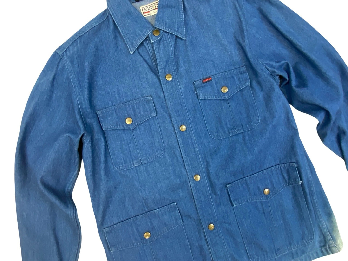 VTG 90s EDWIN JAPAN HEAVY DENIM CHORE JACKET BLAZER STYLE WORKWEAR NICE FADES L