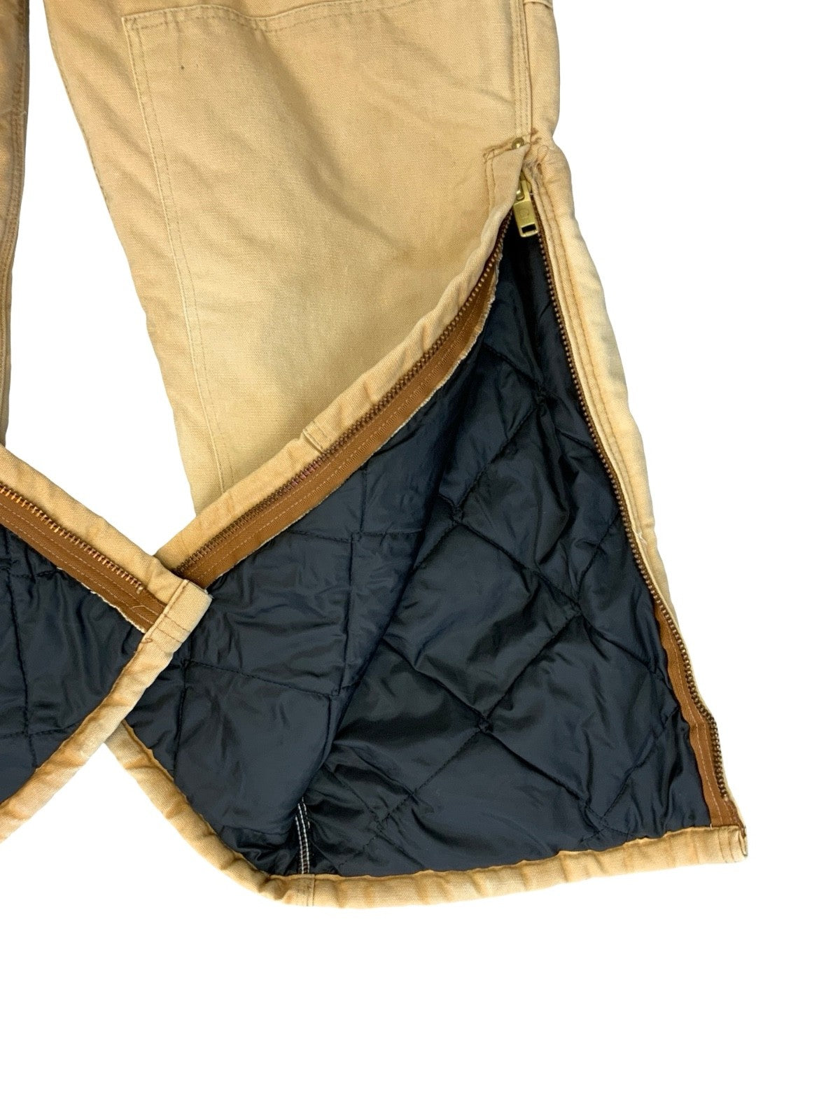 CARHARTT TAN DUCK CANVAS QUILT LINED DUNGAREES CARPENTER USA WORKWEAR 34W 29L