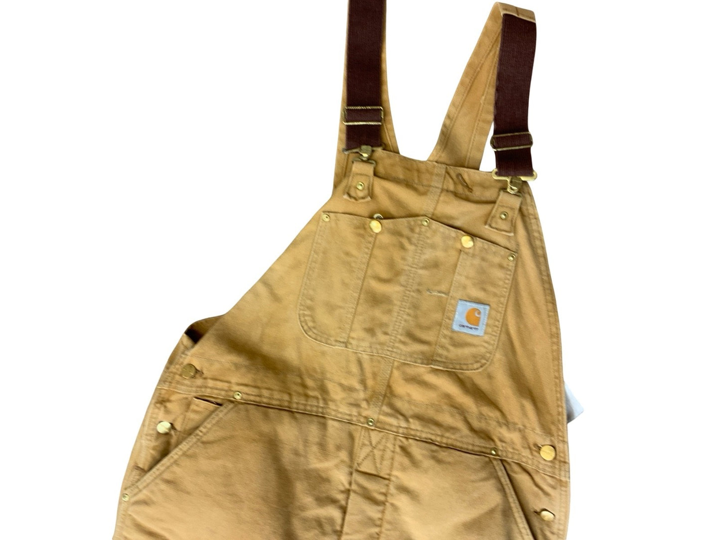 CARHARTT TAN DUCK CANVAS QUILT LINED DUNGAREES CARPENTER USA WORKWEAR 34W 29L