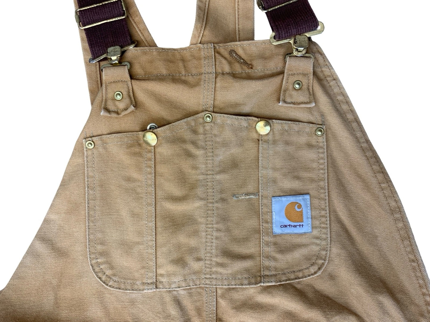 CARHARTT TAN DUCK CANVAS QUILT LINED DUNGAREES CARPENTER USA WORKWEAR 34W 29L