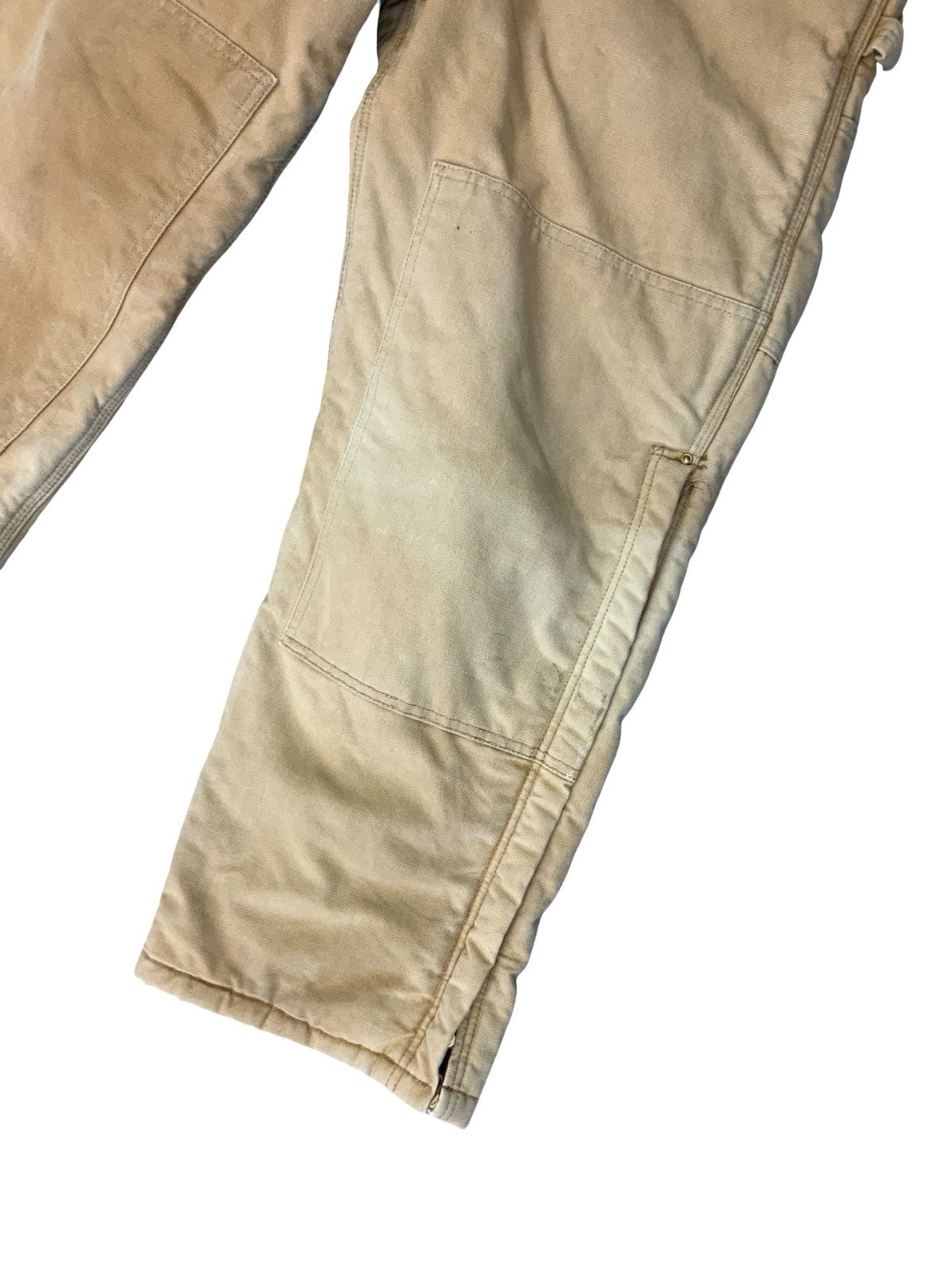 CARHARTT TAN DUCK CANVAS QUILT LINED DUNGAREES CARPENTER USA WORKWEAR 34W 29L