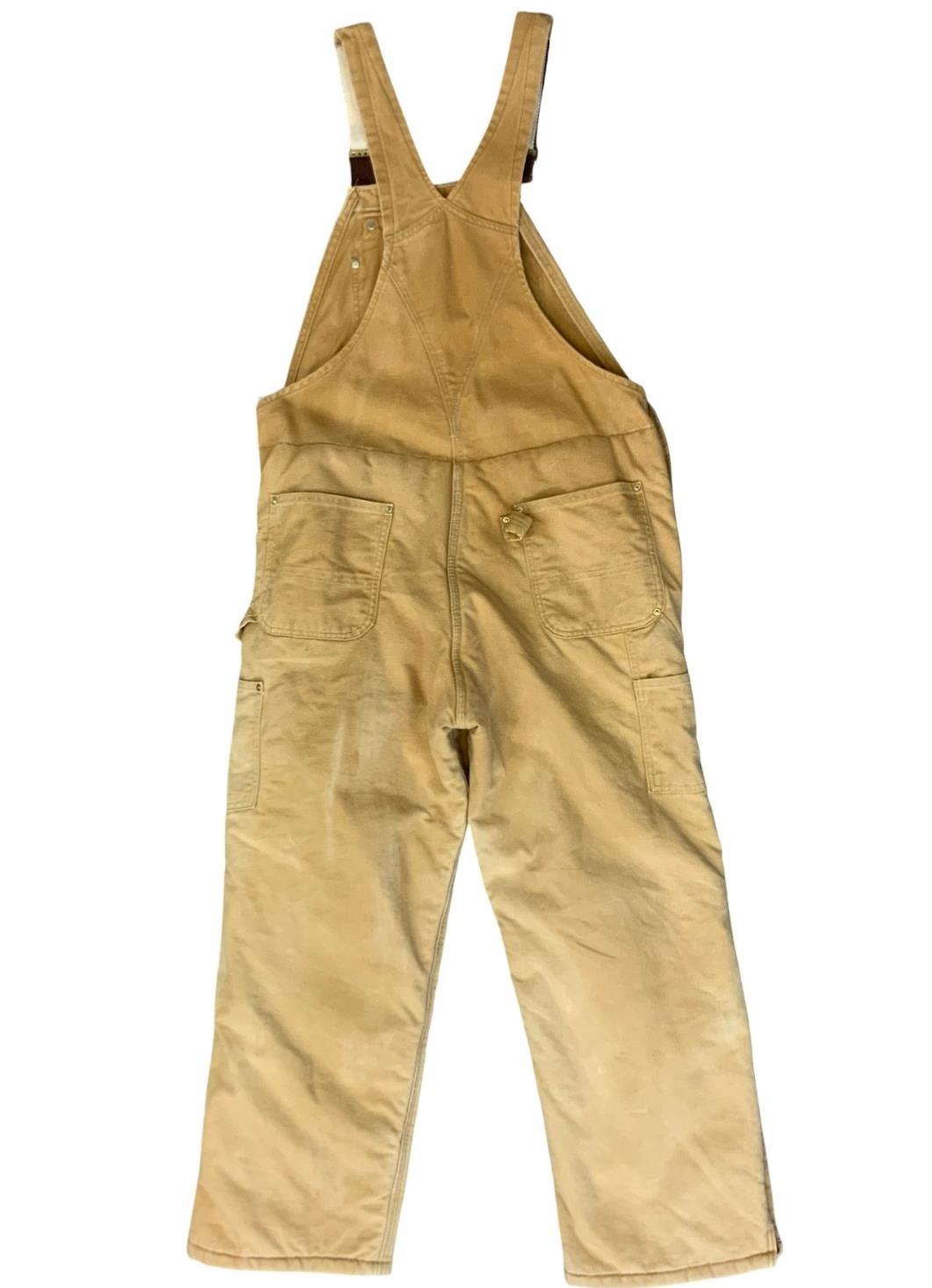 CARHARTT TAN DUCK CANVAS QUILT LINED DUNGAREES CARPENTER USA WORKWEAR 34W 29L