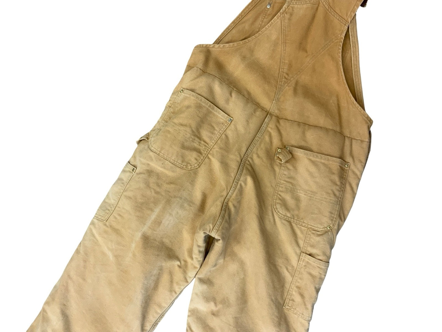 CARHARTT TAN DUCK CANVAS QUILT LINED DUNGAREES CARPENTER USA WORKWEAR 34W 29L