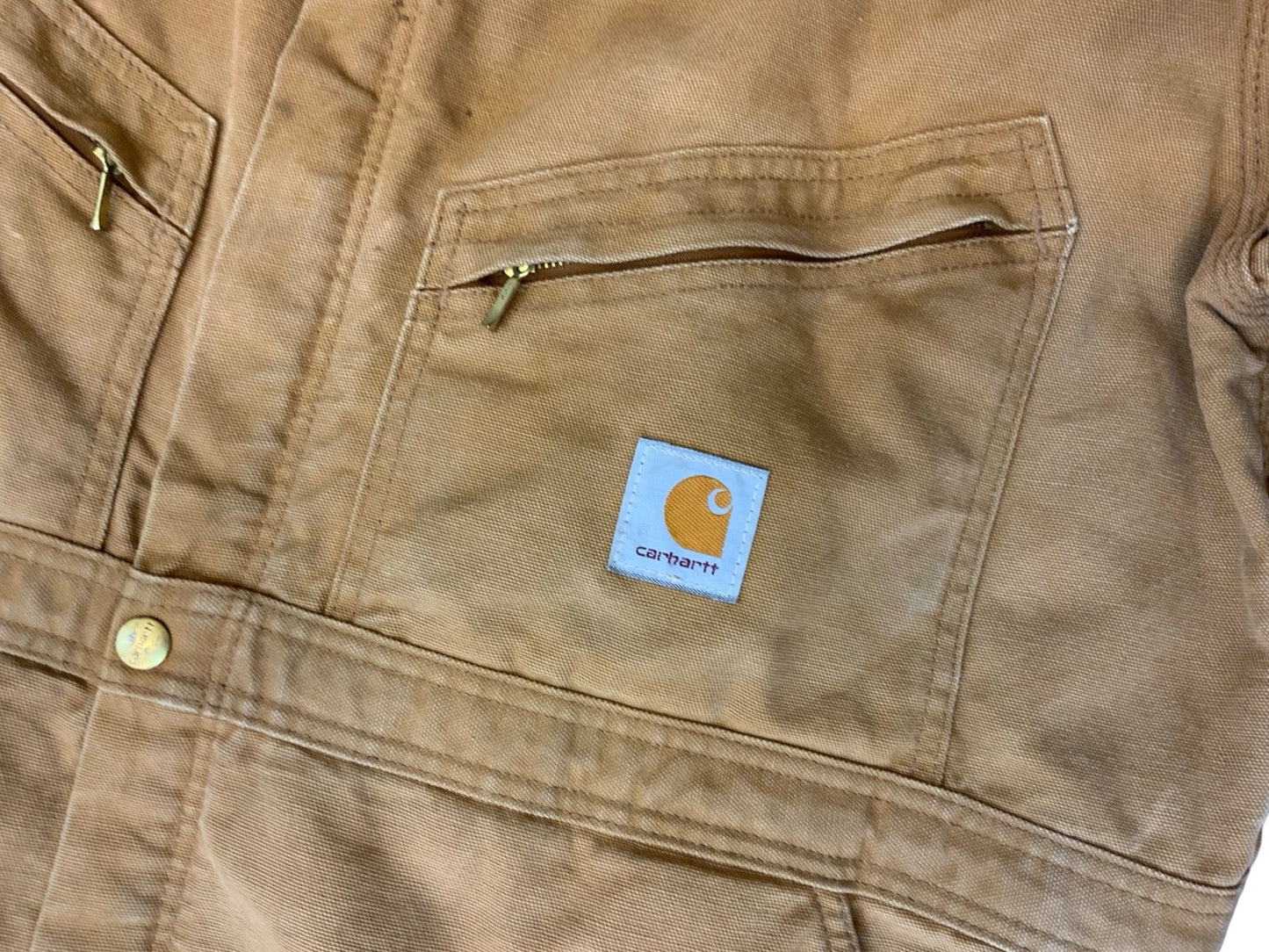 CARHARTT TAN DUCK CANVAS QUILT LINED BOILER SUIT OVERALLS USA WORKWEAR 48W 27L