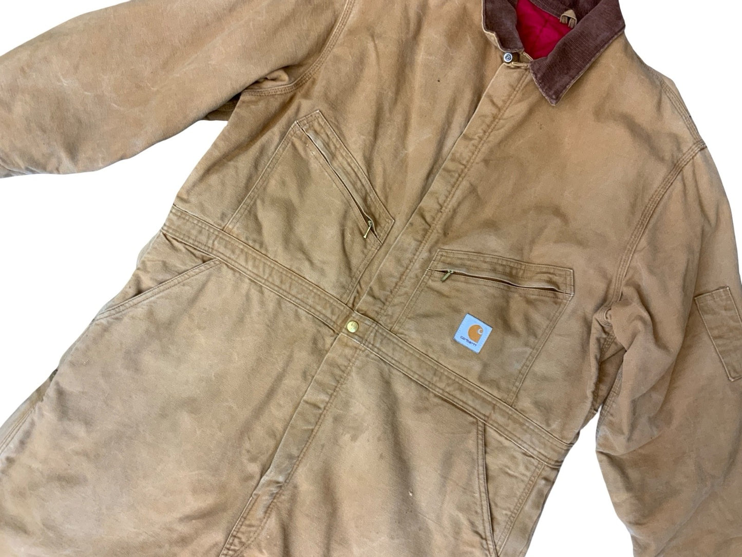 CARHARTT TAN DUCK CANVAS QUILT LINED BOILER SUIT OVERALLS USA WORKWEAR 48W 27L