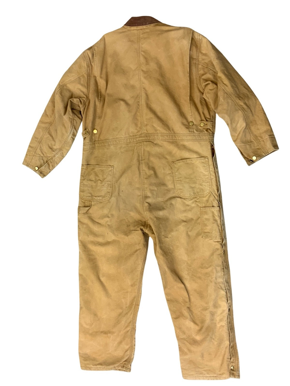 CARHARTT TAN DUCK CANVAS QUILT LINED BOILER SUIT OVERALLS USA WORKWEAR 48W 27L