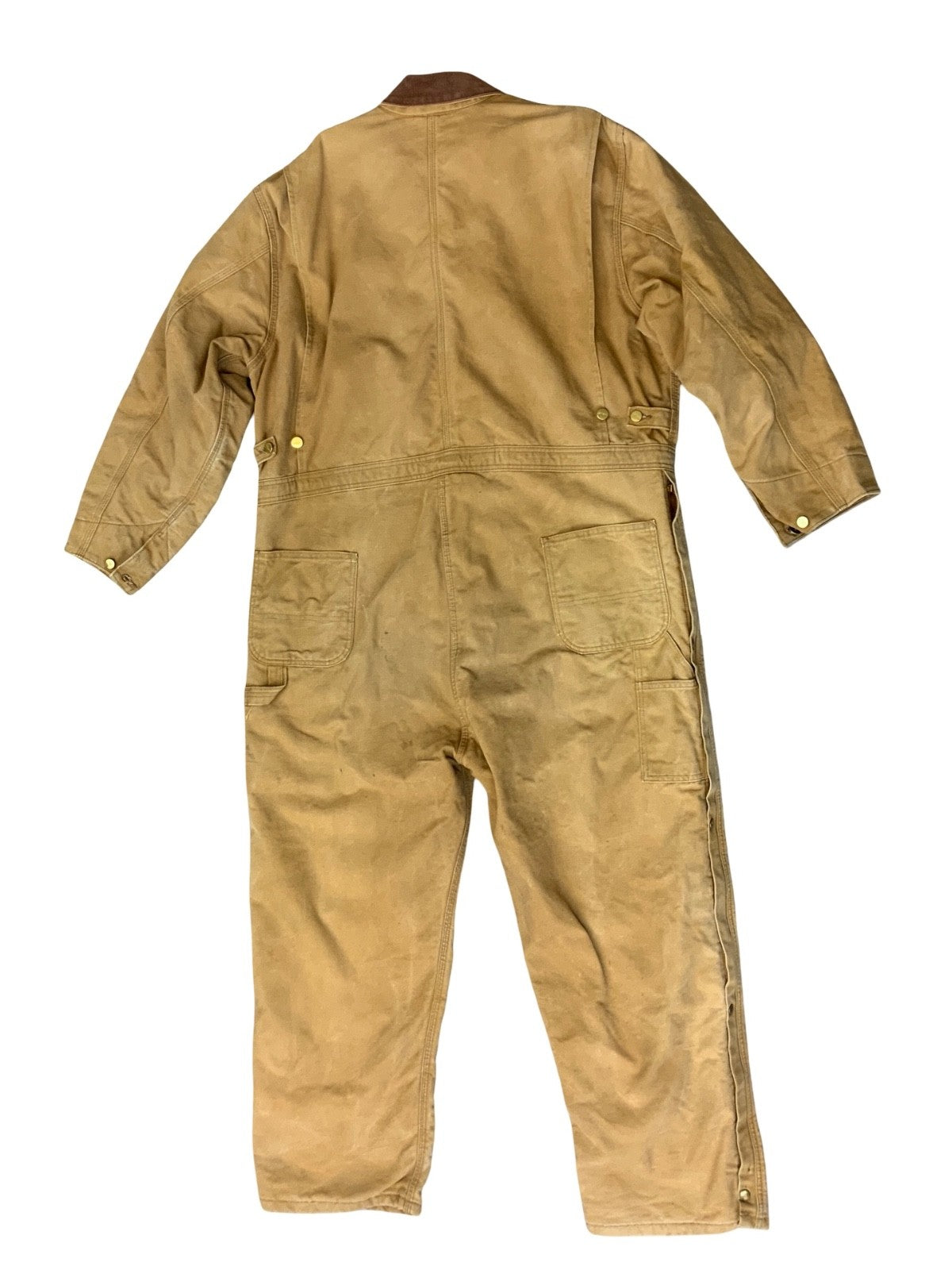 CARHARTT TAN DUCK CANVAS QUILT LINED BOILER SUIT OVERALLS USA WORKWEAR 48W 27L