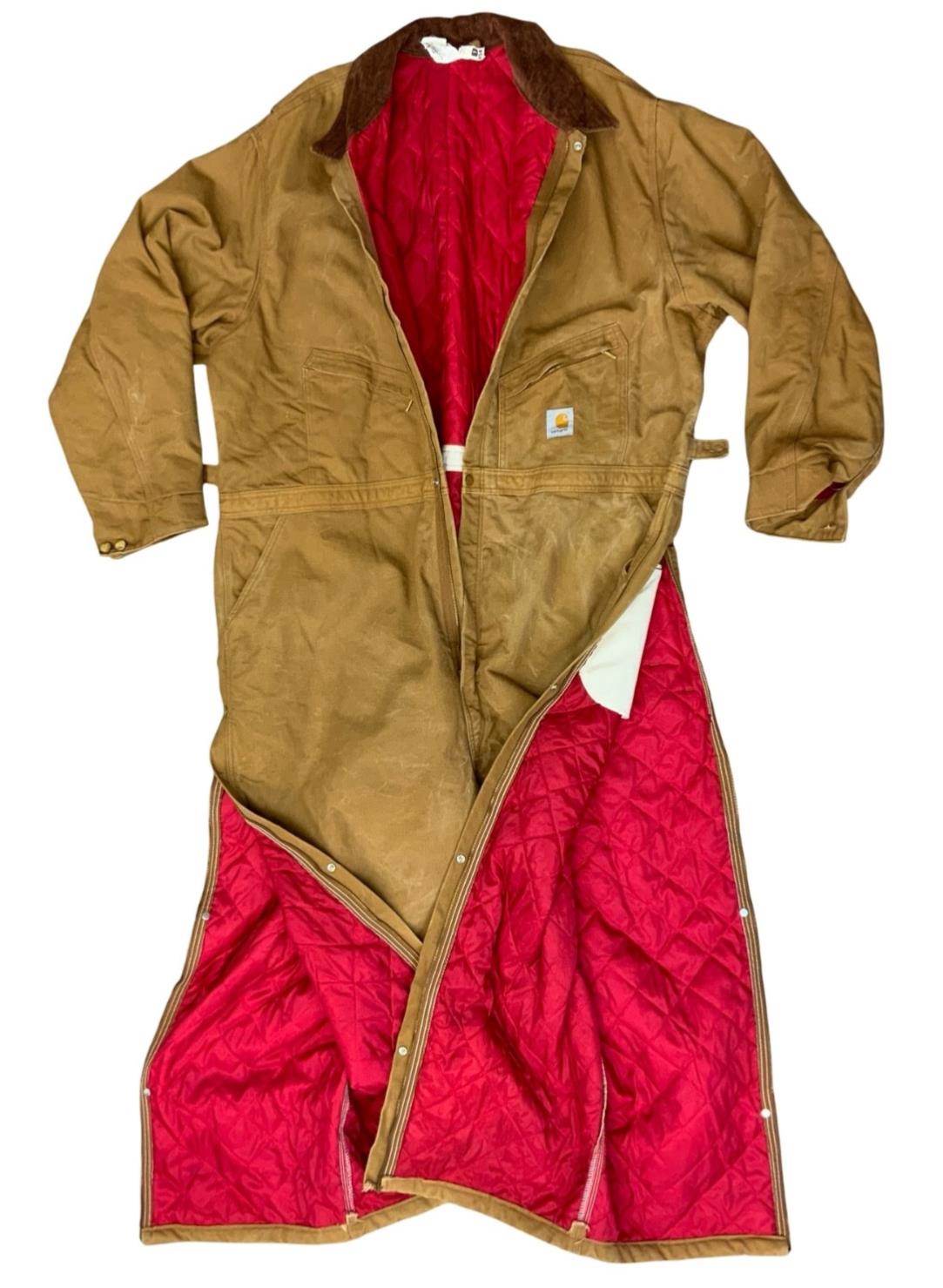 CARHARTT TAN DUCK CANVAS QUILT LINED BOILER SUIT OVERALLS USA WORKWEAR 60W 26L
