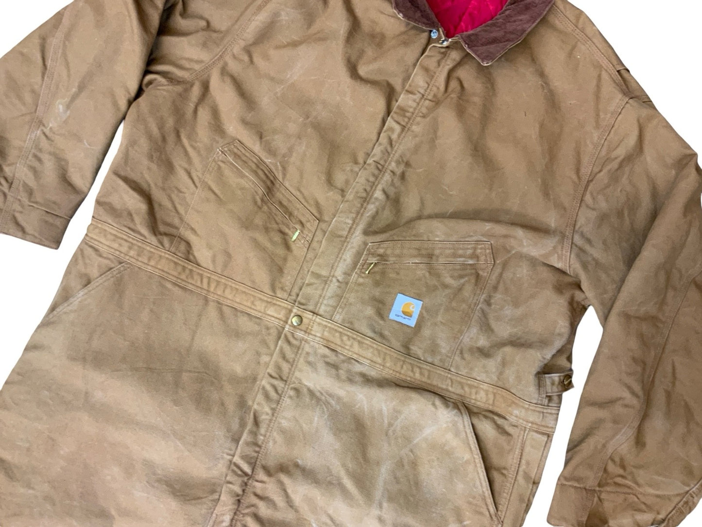 CARHARTT TAN DUCK CANVAS QUILT LINED BOILER SUIT OVERALLS USA WORKWEAR 60W 26L