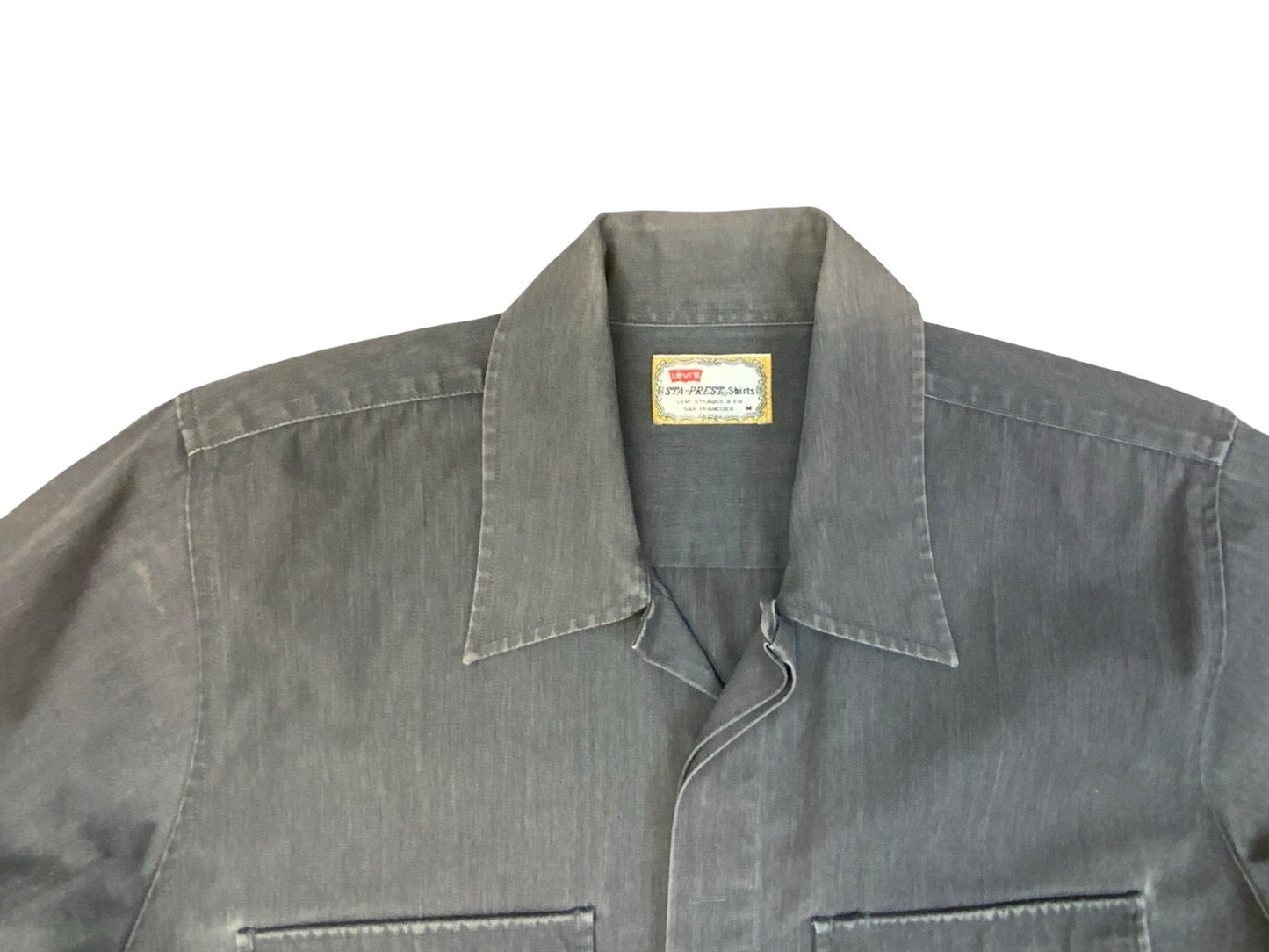 VTG LEVIS RED TAB STA-PREST CHARCOAL LONG SLEEVE COTTON BLEND WORKWEAR SHIRT MED
