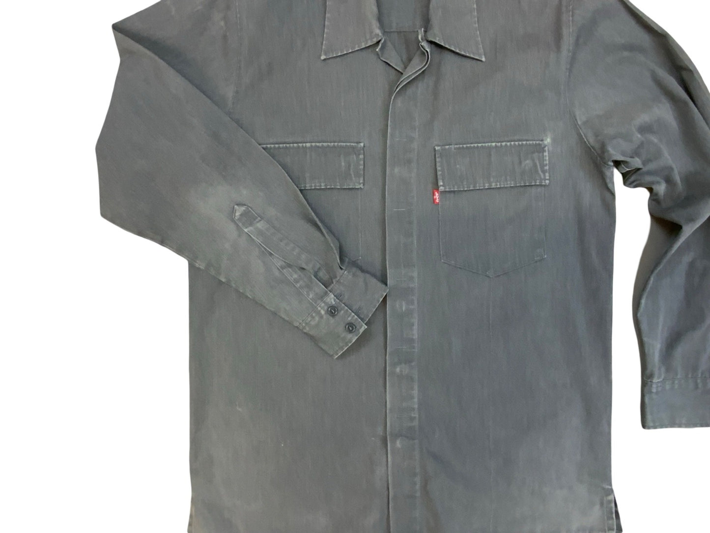 VTG LEVIS RED TAB STA-PREST CHARCOAL LONG SLEEVE COTTON BLEND WORKWEAR SHIRT MED