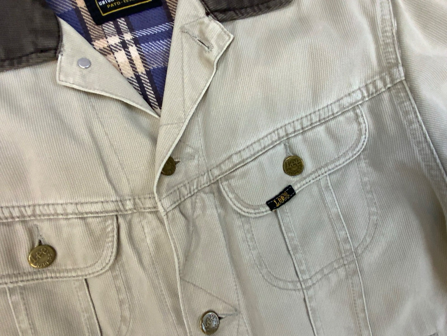 VTG 90s LEE SANFORIZED FLANNEL LINED L506 BEIGE HEAVY CORD DENIM JACKET S