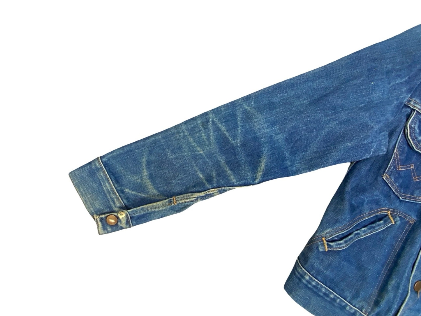 VTG 1970s WRANGLER INDIGO BROKEN TWILL DENIM JACKET DARK BLUE AMAZING FADES XXS