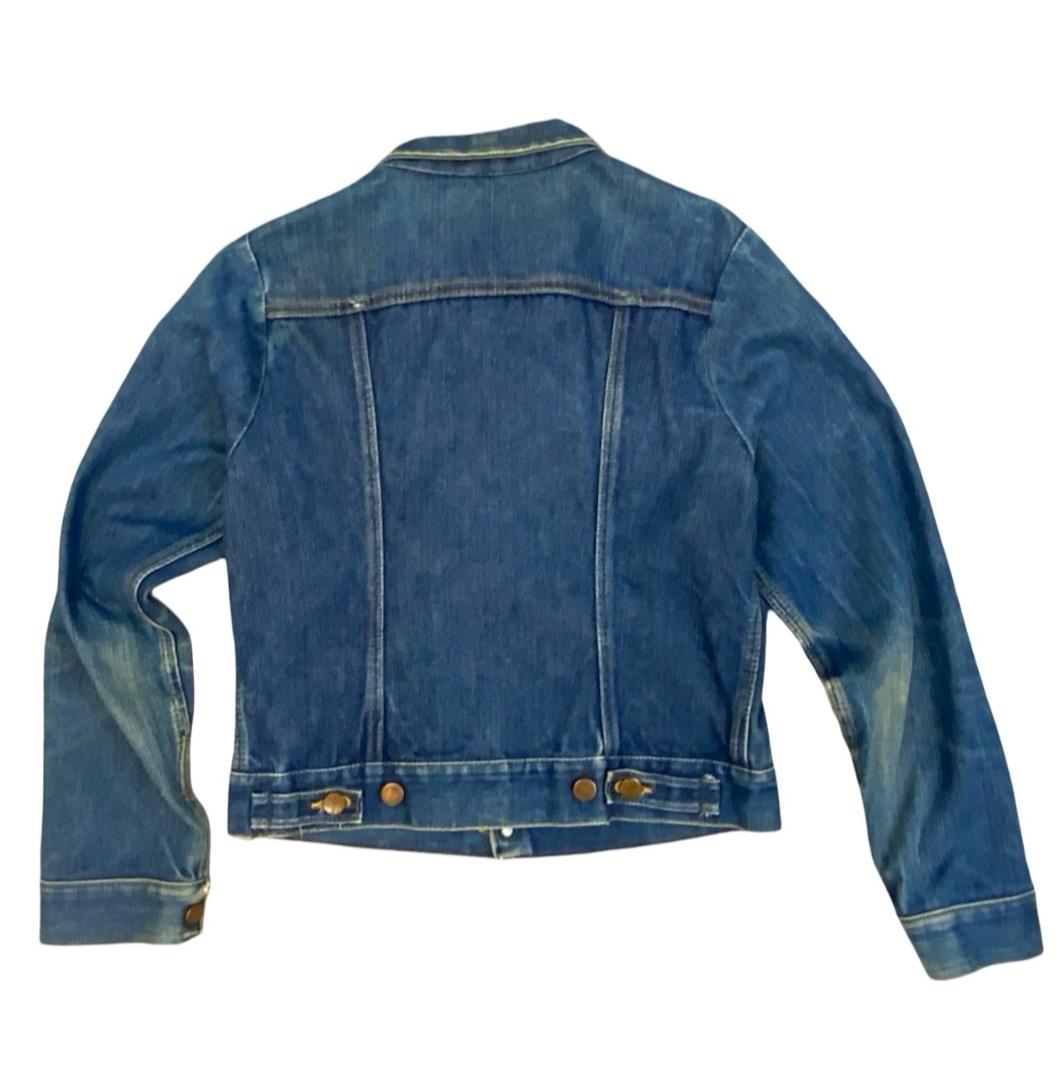 VTG 1970s WRANGLER INDIGO BROKEN TWILL DENIM JACKET DARK BLUE AMAZING FADES XXS