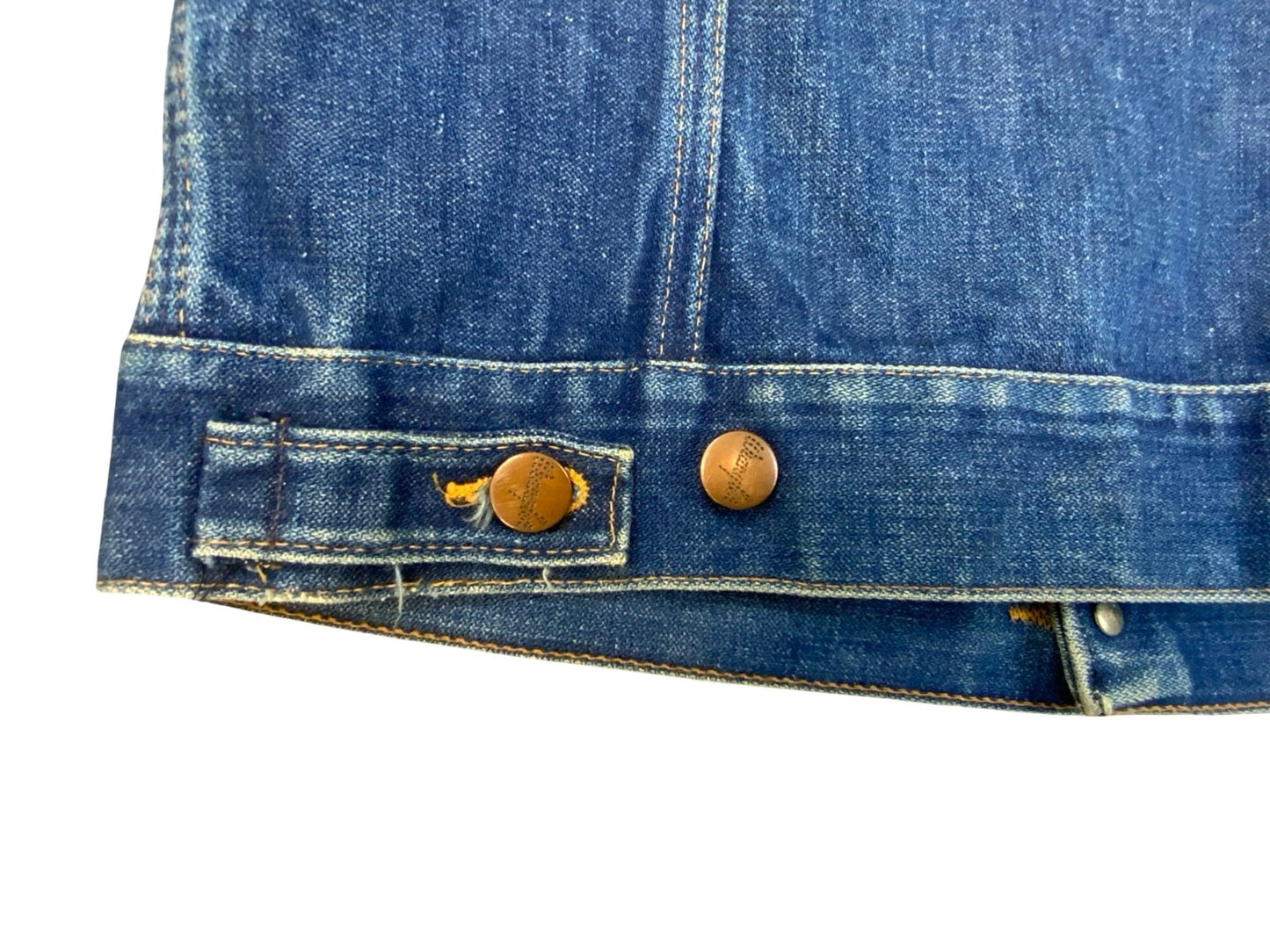 VTG 1970s WRANGLER INDIGO BROKEN TWILL DENIM JACKET DARK BLUE AMAZING FADES XXS