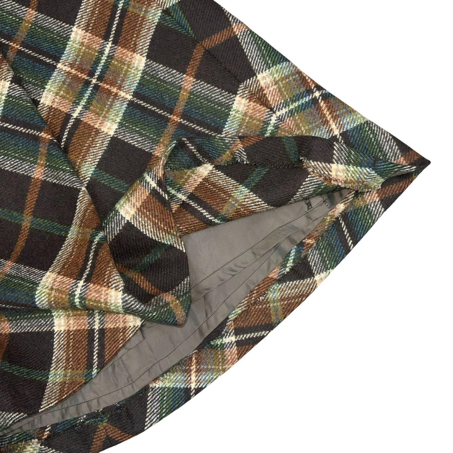 VTG 70s 80s 'SILESIA' RETRO BROWN BEIGE GREEN TARTAN ALINE MIDI WOOL SKIRT UK6/8