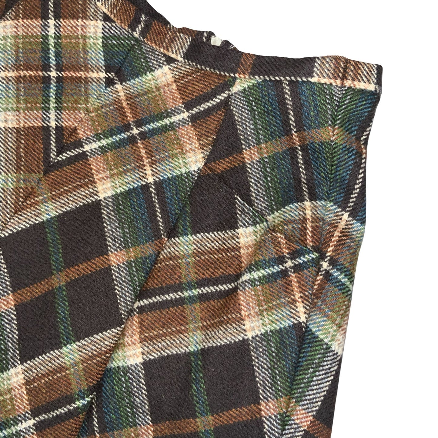 VTG 70s 80s 'SILESIA' RETRO BROWN BEIGE GREEN TARTAN ALINE MIDI WOOL SKIRT UK6/8