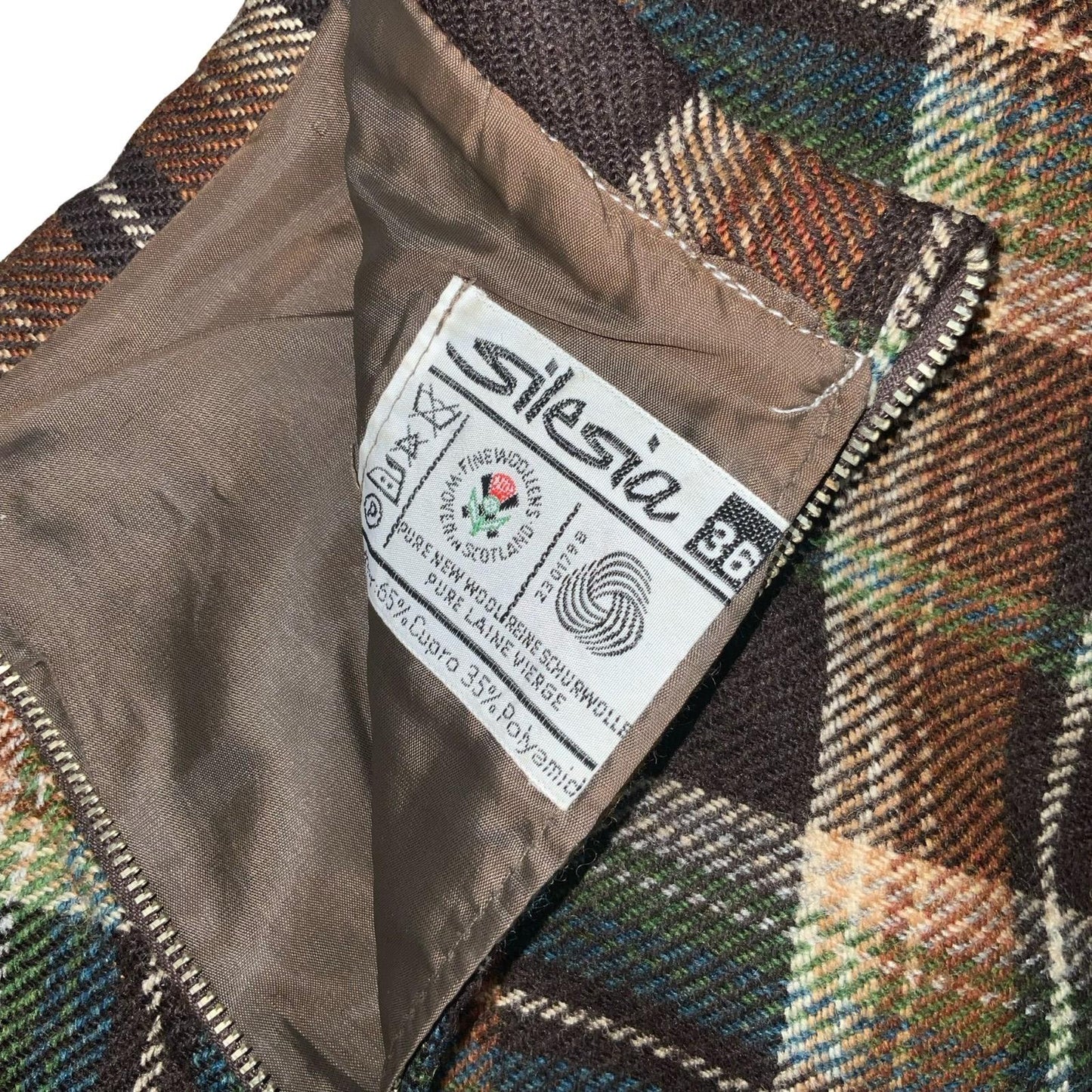 VTG 70s 80s 'SILESIA' RETRO BROWN BEIGE GREEN TARTAN ALINE MIDI WOOL SKIRT UK6/8