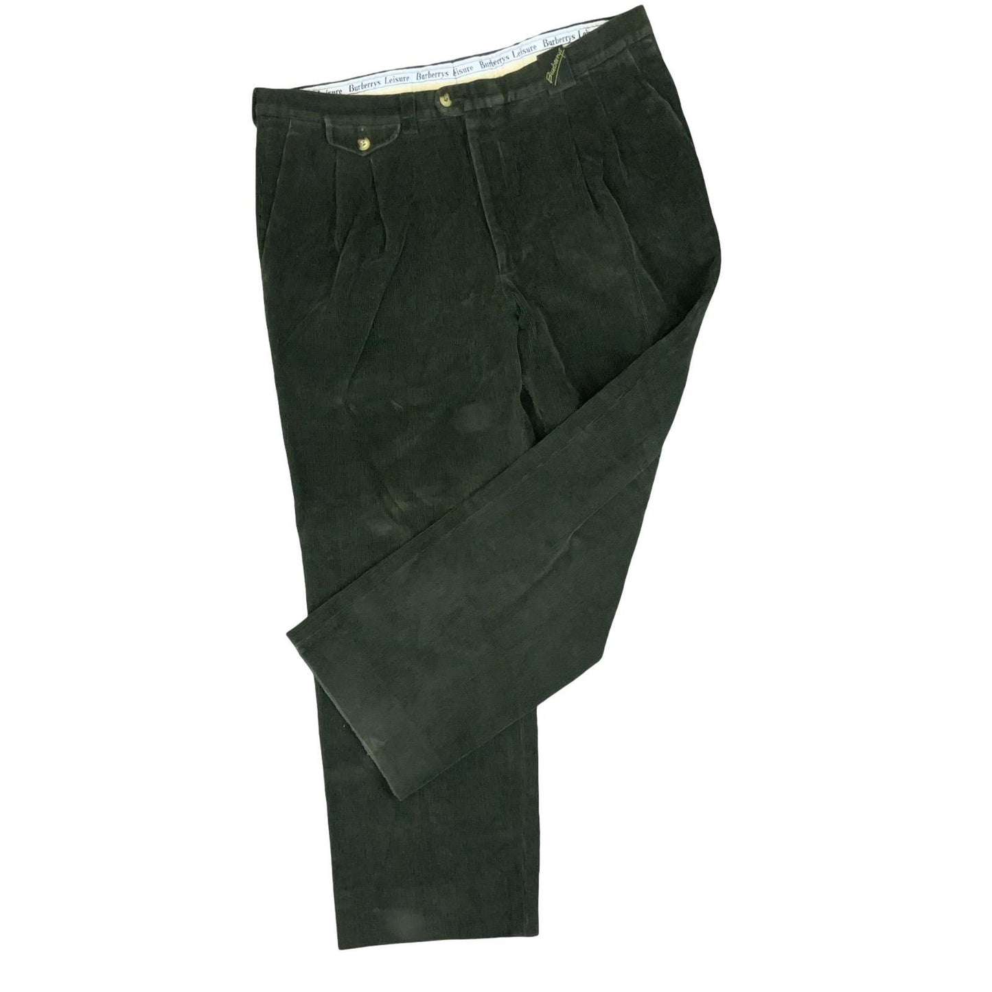 VTG 80s BURBERRYS LEISURE GREEN CORDUROY STRAIGHT-LEG RELAXED TROUSERS 36W 26L