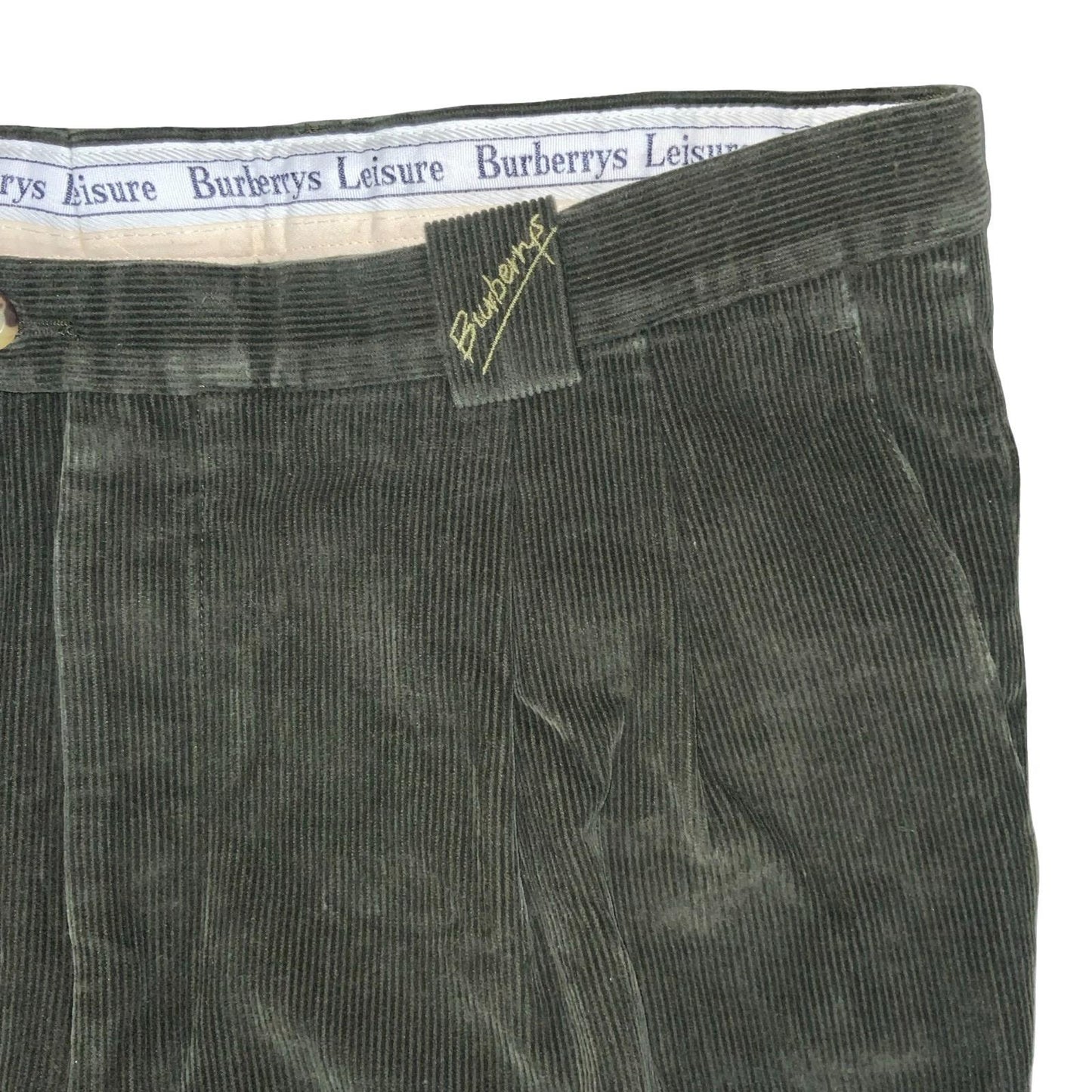VTG 80s BURBERRYS LEISURE GREEN CORDUROY STRAIGHT-LEG RELAXED TROUSERS 36W 26L