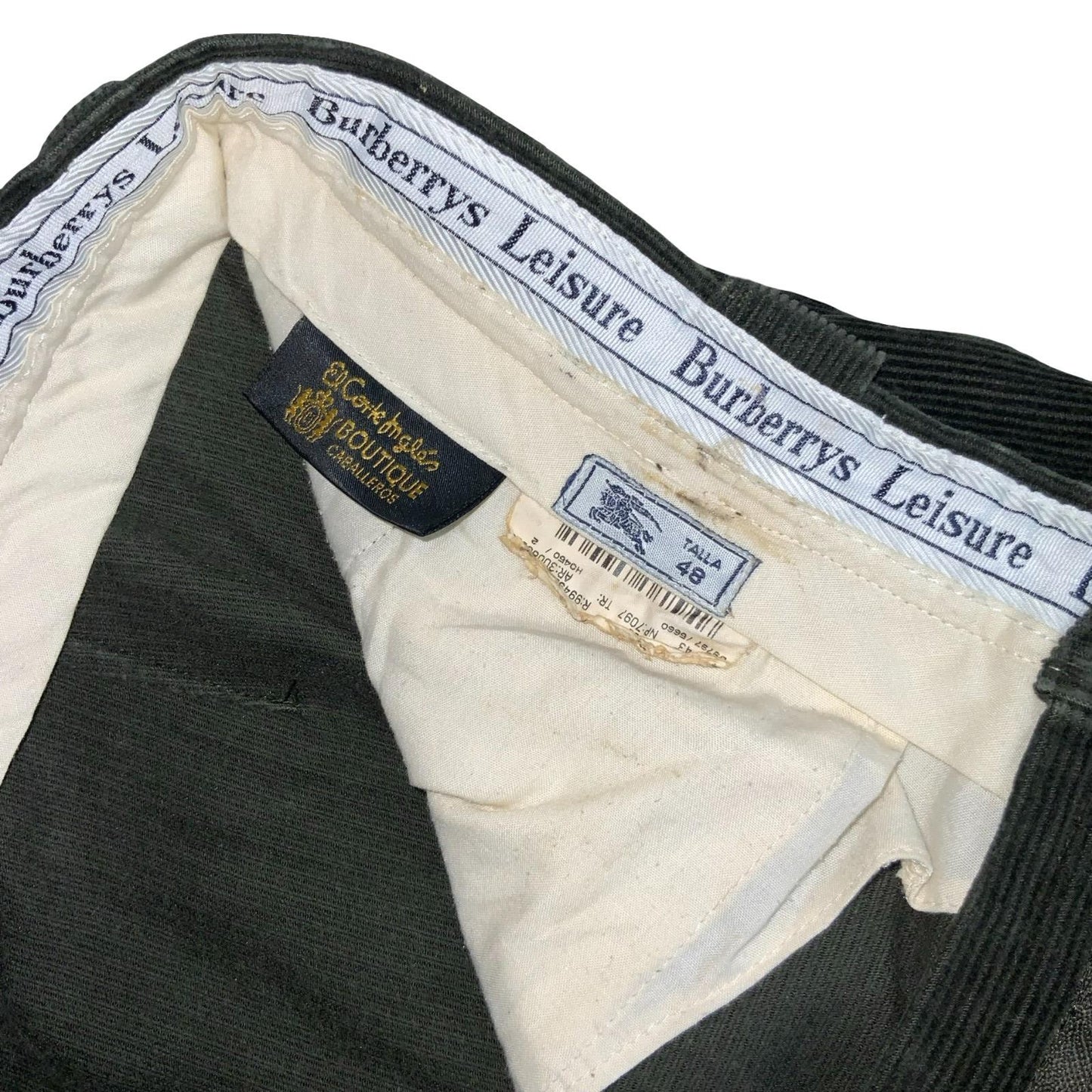 VTG 80s BURBERRYS LEISURE GREEN CORDUROY STRAIGHT-LEG RELAXED TROUSERS 36W 26L